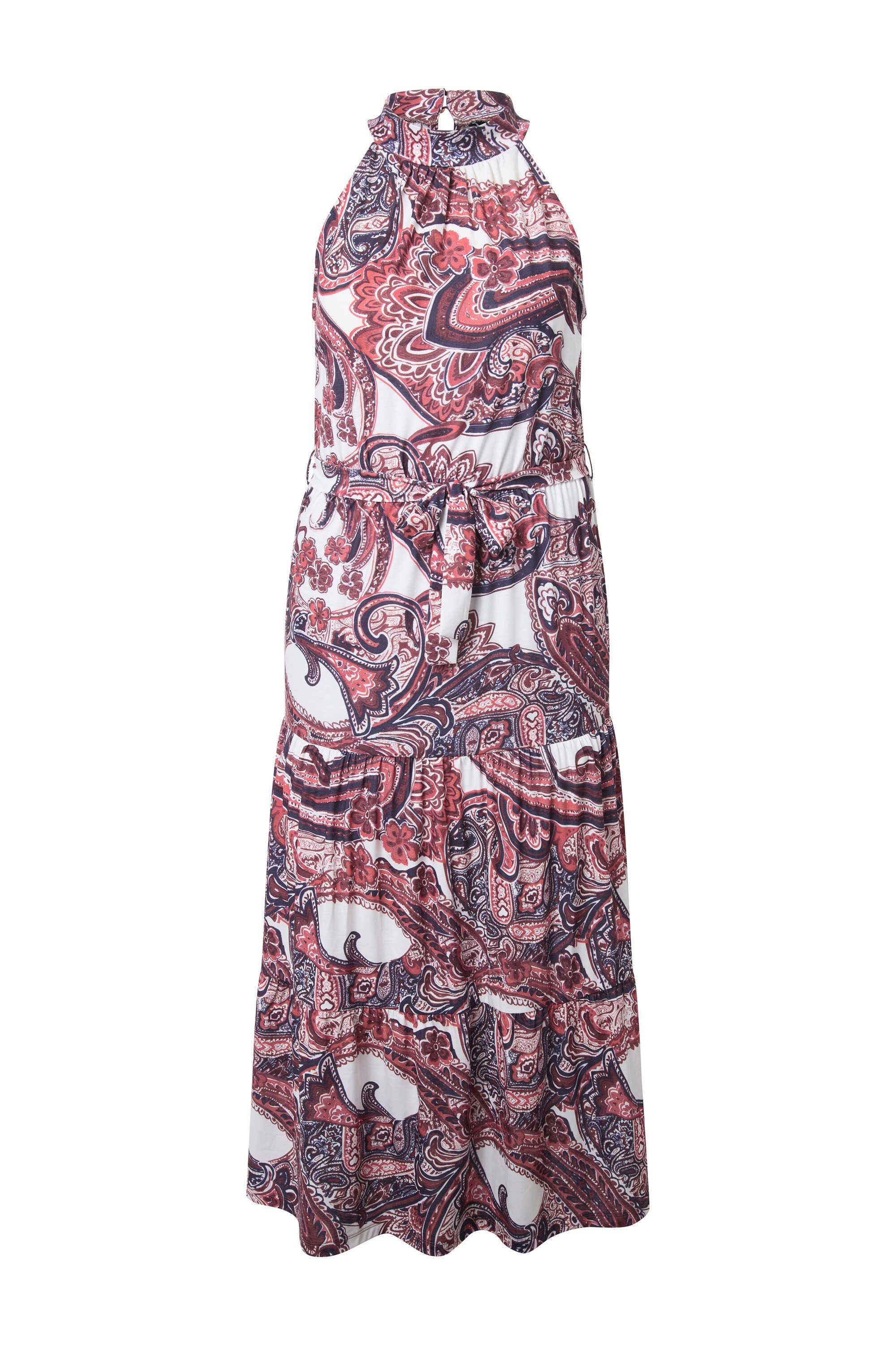 Ulla Popken Jerseykleid Maxikleid Boho-Muster Stehkragen Volantsaum günstig online kaufen