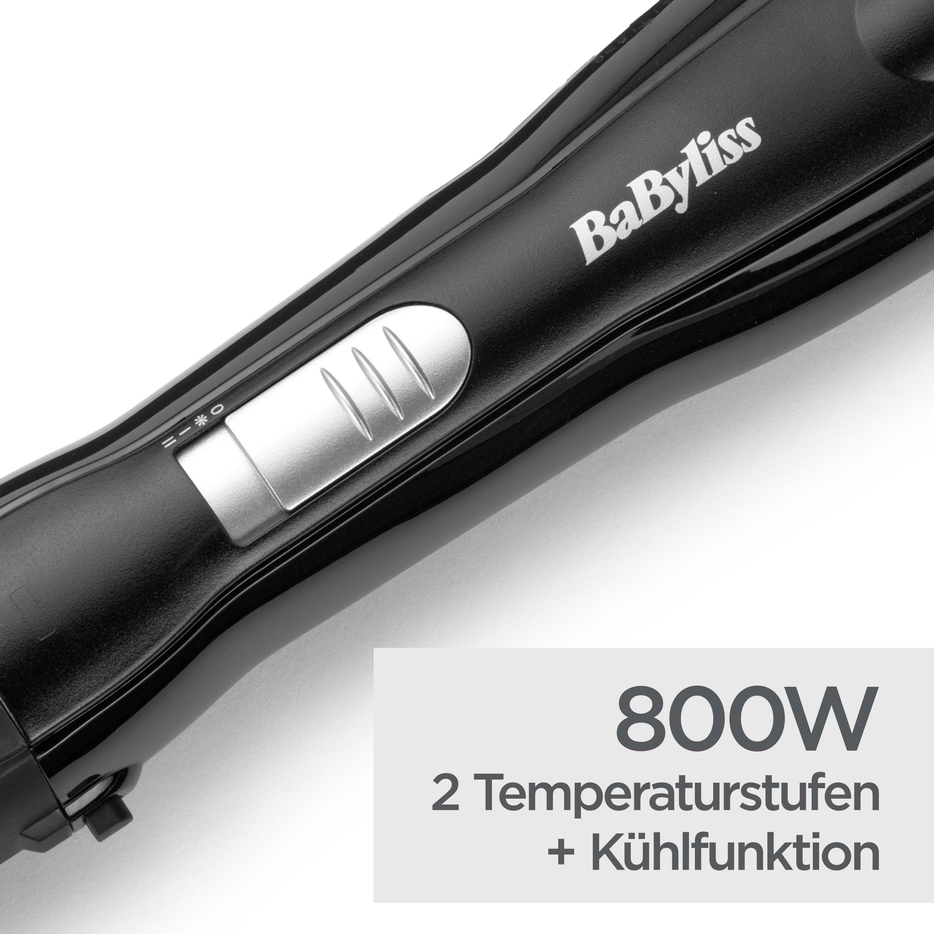 BaByliss Warmluftbürste BaByliss Shape & Smooth Warmluftbürste für kurze Haare, AS82E, 800 W, Rundbürstenföhn mit 2 Aufsätzen für Volumen und Fülle schwarz