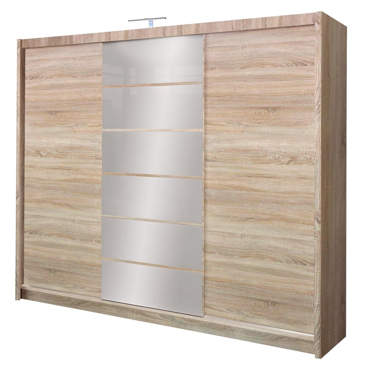 mit Beleuchtung, Garderobenschrank sonoma Kleiderschrank Modern Beautysofa Schubladen Kleiderschrank Sideboard MALIBU LED Schränke, Wohnzimmer mit eiche