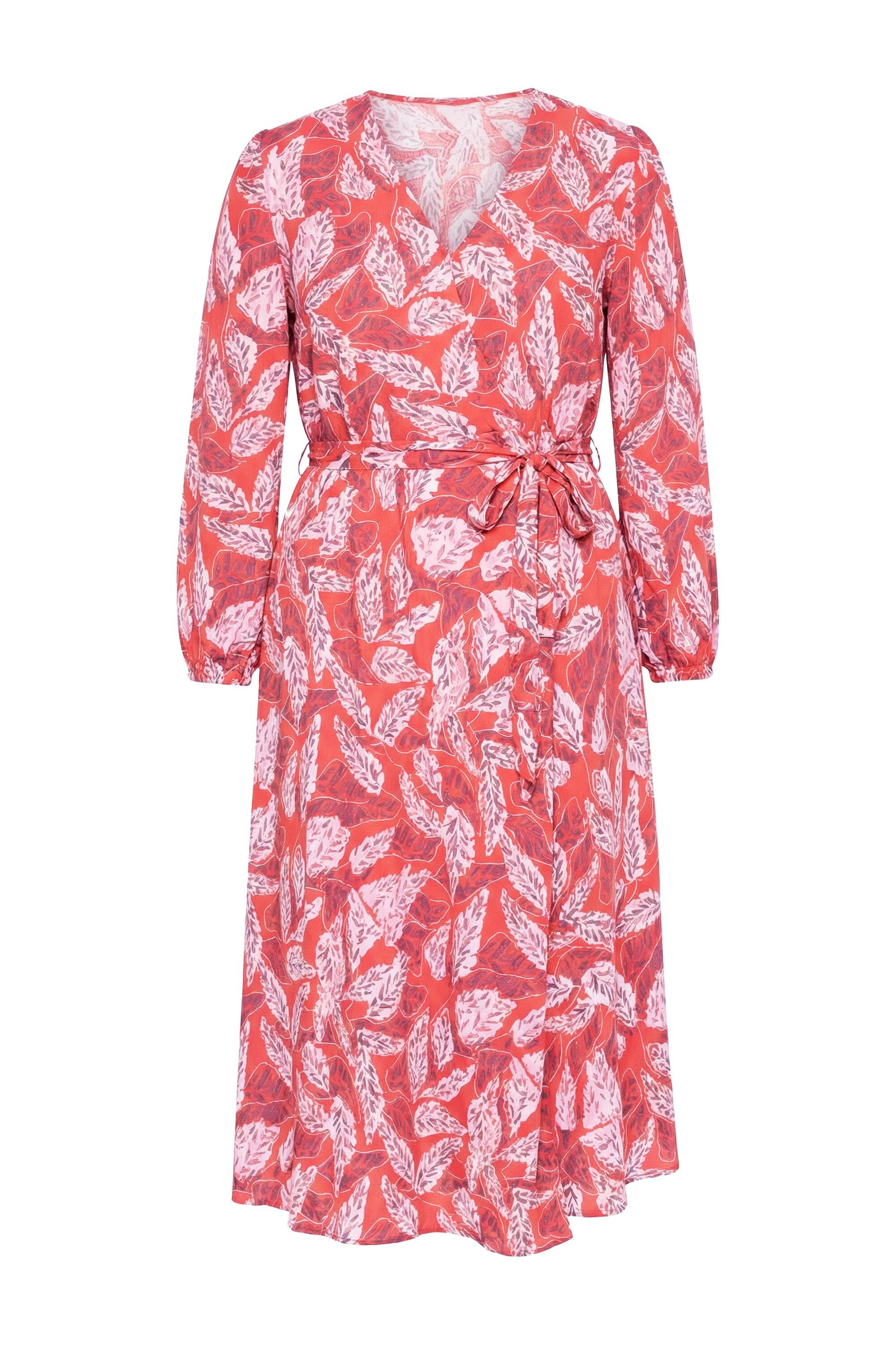 Studio Untold Jerseykleid Midi-Wickelkleid A-Linie Leafs-Print Langarm