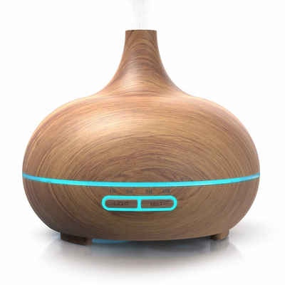 Arendo Diffuser, 0,3 l Wassertank, Aroma Diffuser in Holz Design mit LED - Diffusor / Timer Funktion / 7-Farben Wechsel / 300ml