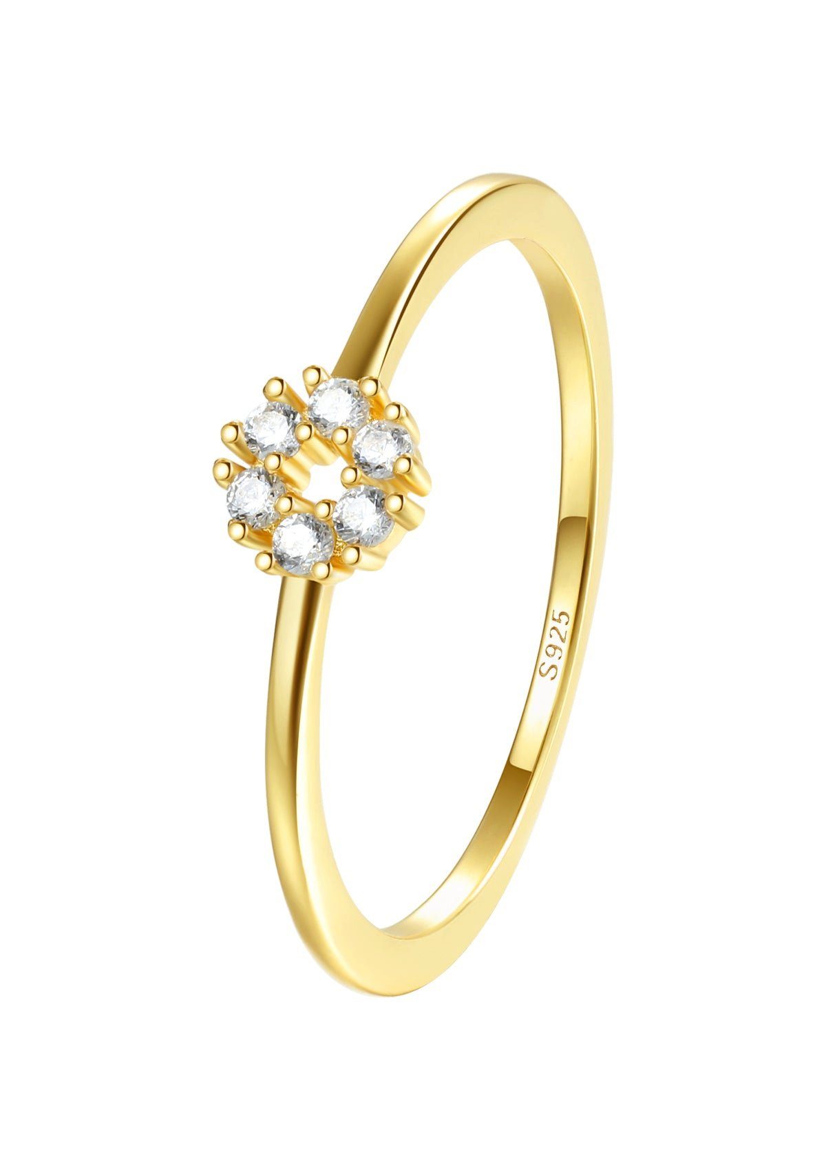 Fingerring Silber 925 Damen Kreis Zirkon, 18K Vergoldet