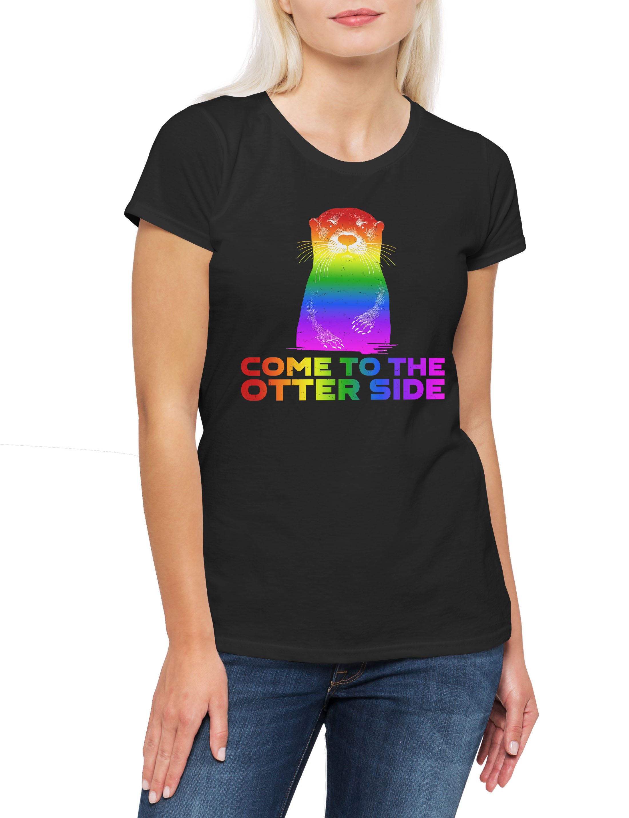 Print-Shirt Come To The Otter Side Damen T-Shirt Break Other Through Gay Lesbian