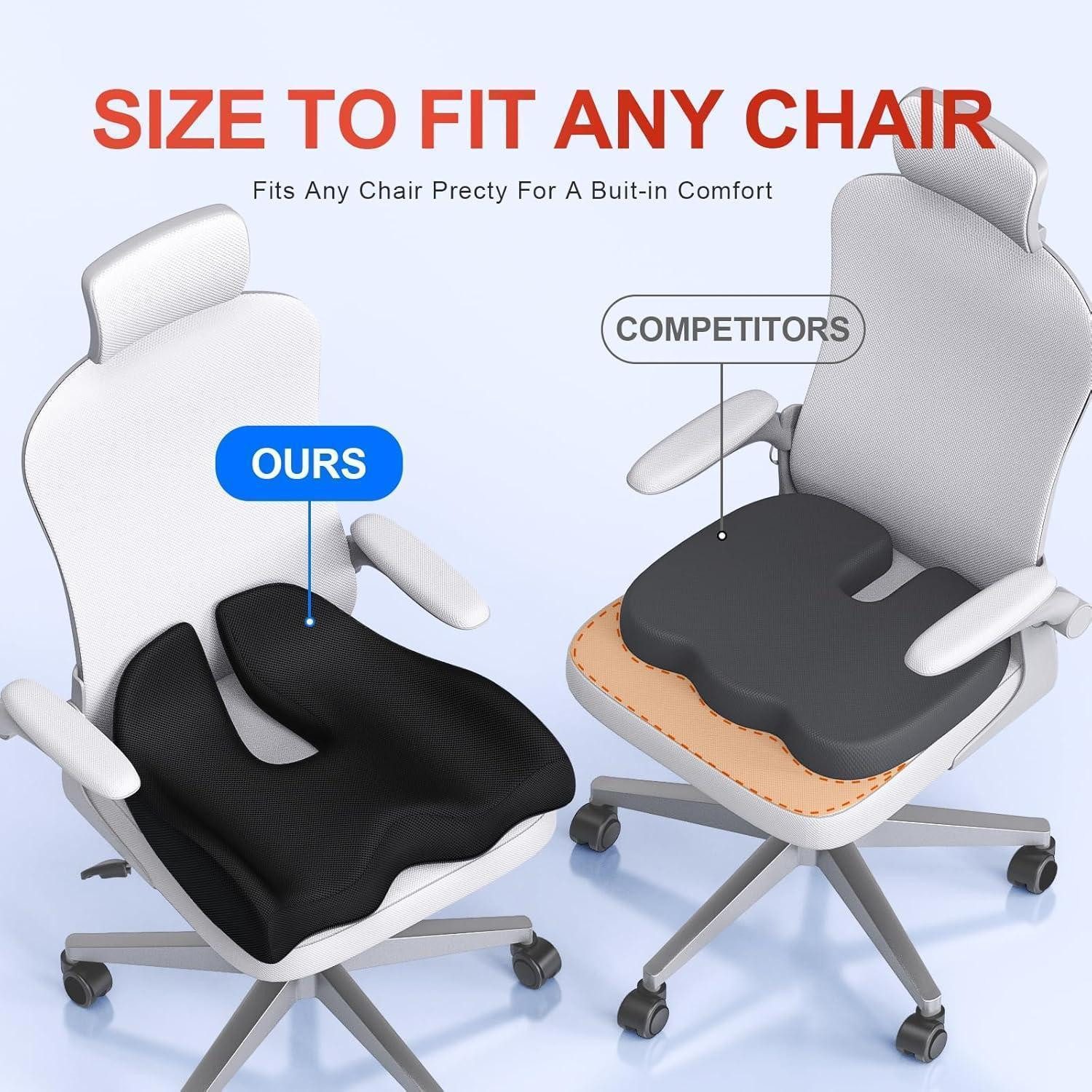 LuxusKollektion Stuhlkissen Ergonomisches Memory-Foam Sitzkissen für Büro Bürostuhl Auto Schwarz – Bild 2 von 5