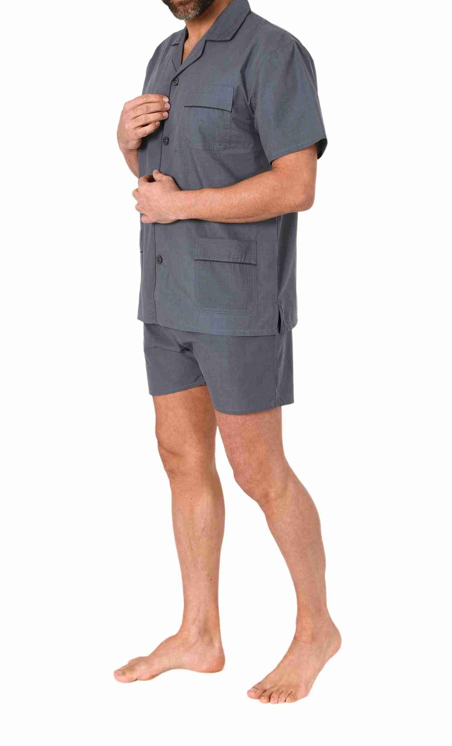 Normann Pyjama Herren kurzarm Schlafanzug Shorty Pyjama gewebt mit Knopfleiste – Bild 2 von 3