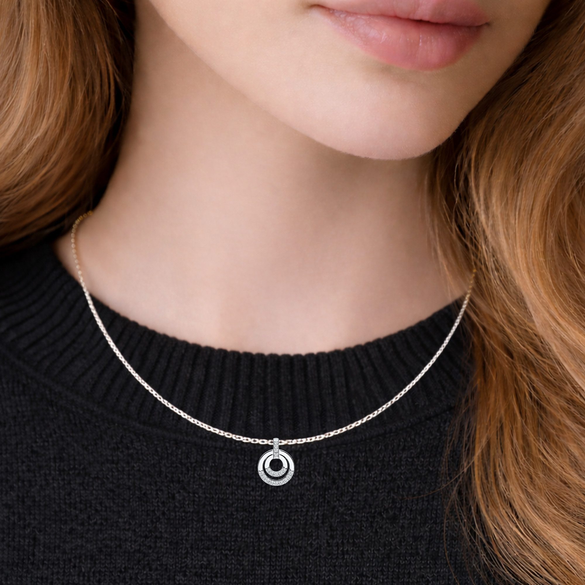 Limana Kette mit Anhänger Damen 925 Silber rhodiniert Doppelkreis Anhänger mit Zirkonia (Schmuck Silberkette Silberschmuck Echtschmuck inkl. Dose), Geschenk für Freundin Frauen Geburtstag Mutter Muttertag Weihnachten