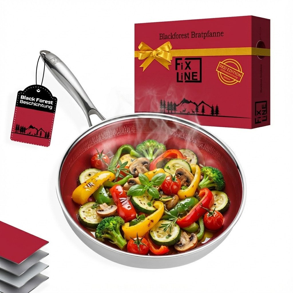 FIXLINE Schmorpfanne 28cm Black Forest Edition Beschichtet und einfache Reinigung, Edelstahl (Einzel, 1 Pfanne), Lieblingspfanne in deiner Küche