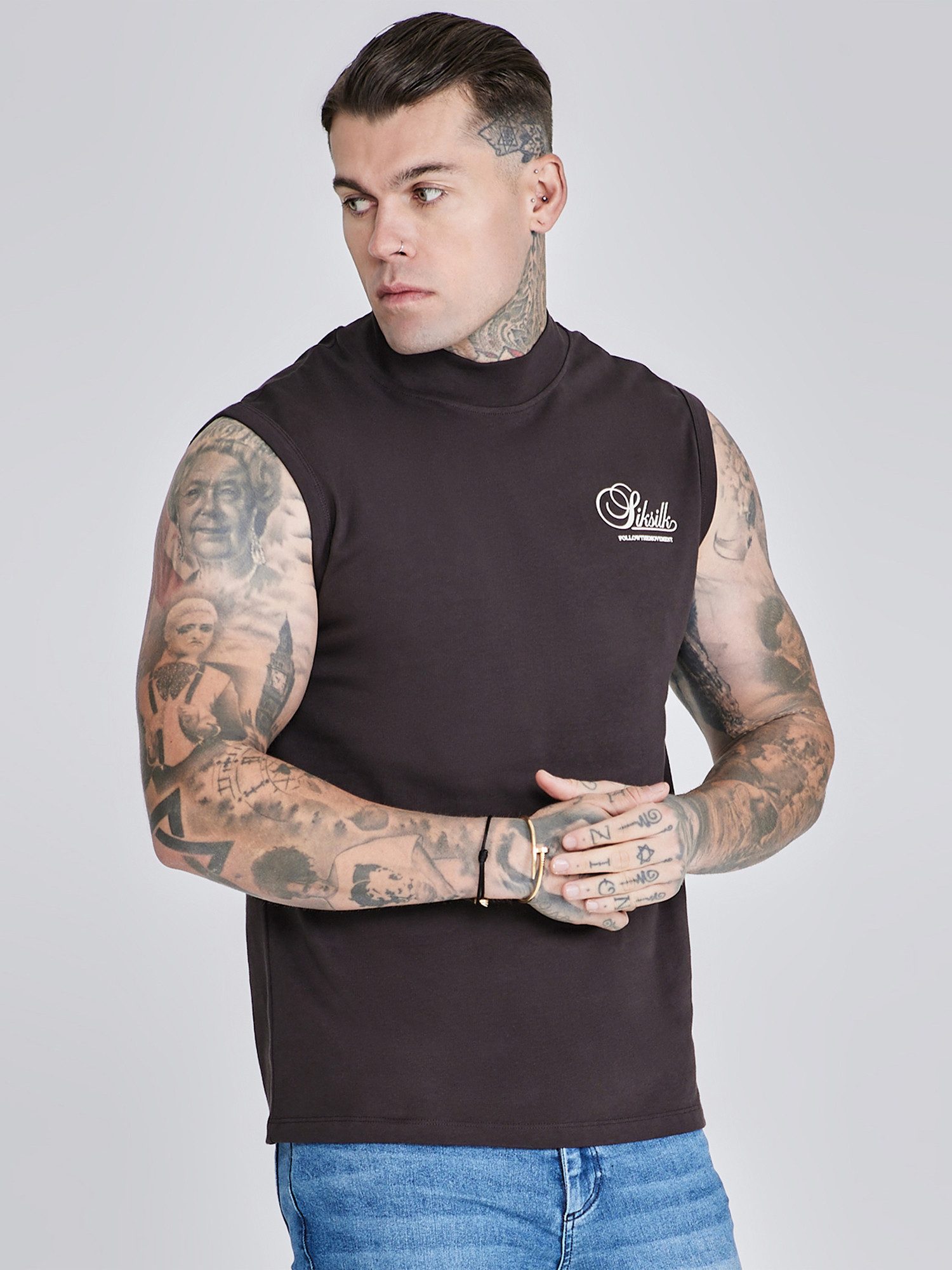 Siksilk Tanktop SikSilk Herren Braunes Ärmelloses T-Shirt