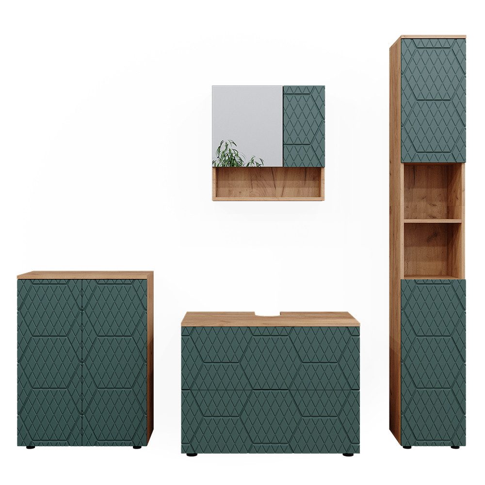 Vicco Badmöbel-Set Irma, Goldkraft Eiche/Grün, 4 günstig online kaufen