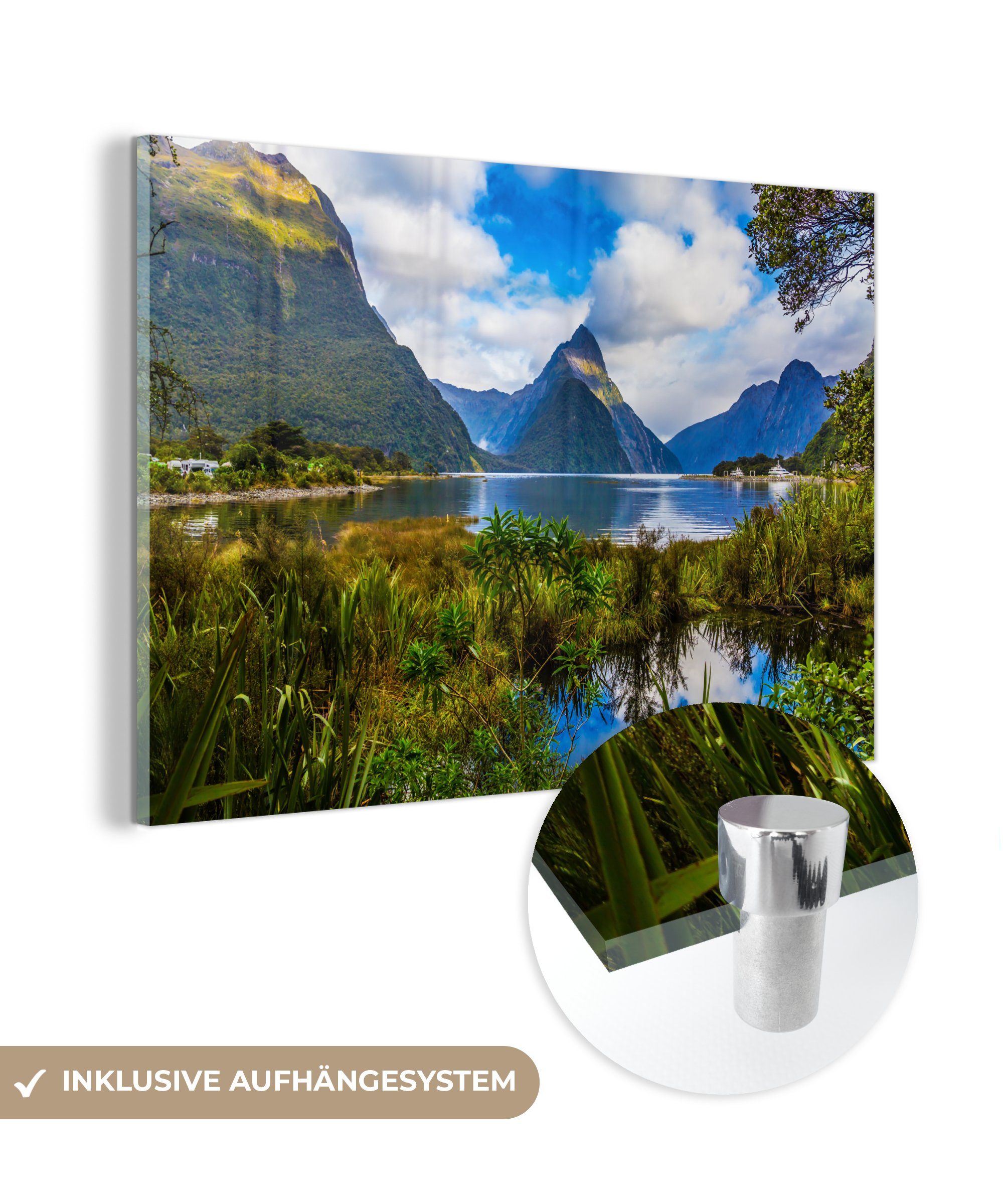 MuchoWow Acrylglasbild Neuseeland - Berge - Tropisch, (1 St), Acrylglasbilder Wohnzimmer & Schlafzimmer