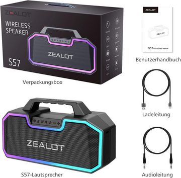 ZEALOT Stereo Lautsprecher (Bluetooth, 60 W, Bluetooth Box mit Licht,Bass StereoI P67 Wasserdicht 14,400 mAh Akku)