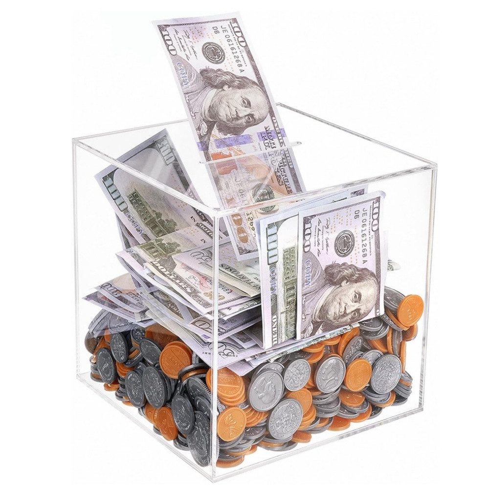 BlingBin Spardose Acryl Transparente Spardose, Nicht zu öffnende Sparbüchse 12x12x12cm, (1er Set