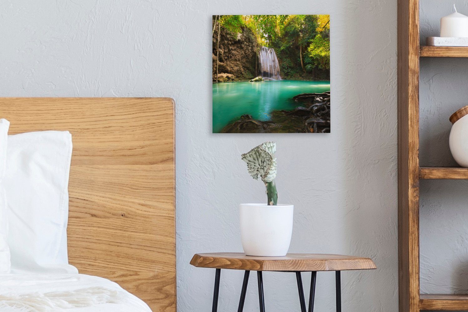 Wasserfall Sonnenlicht einem St), im Leinwandbild Wohnzimmer Bilder Erawan-Nationalpark, für Thailand, OneMillionCanvasses® Schlafzimmer (1 an Leinwand