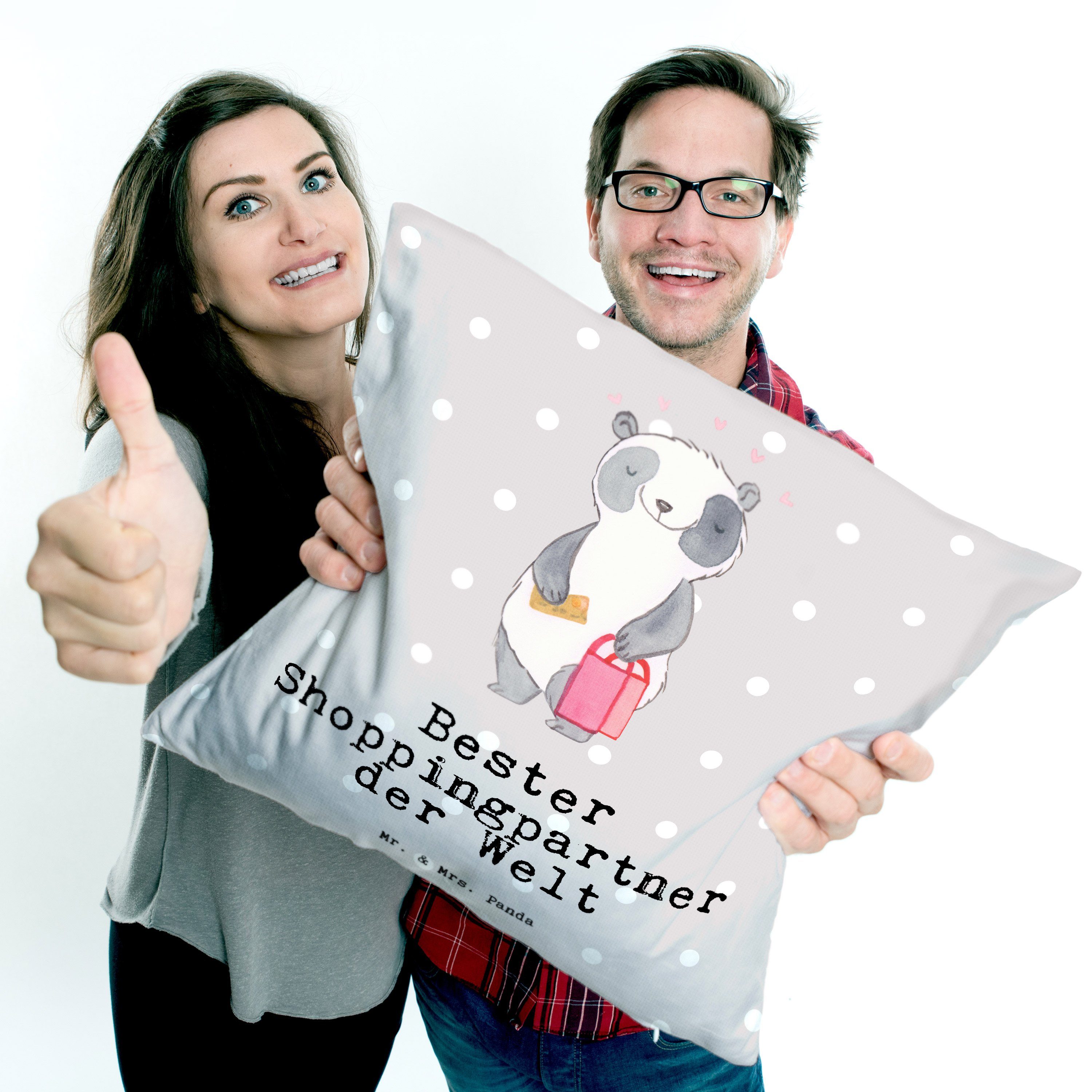 Bester Mrs. Panda - Mr. Pastell Grau Welt & Dekokissen Panda - Geschenk, der Shop Shoppingpartner