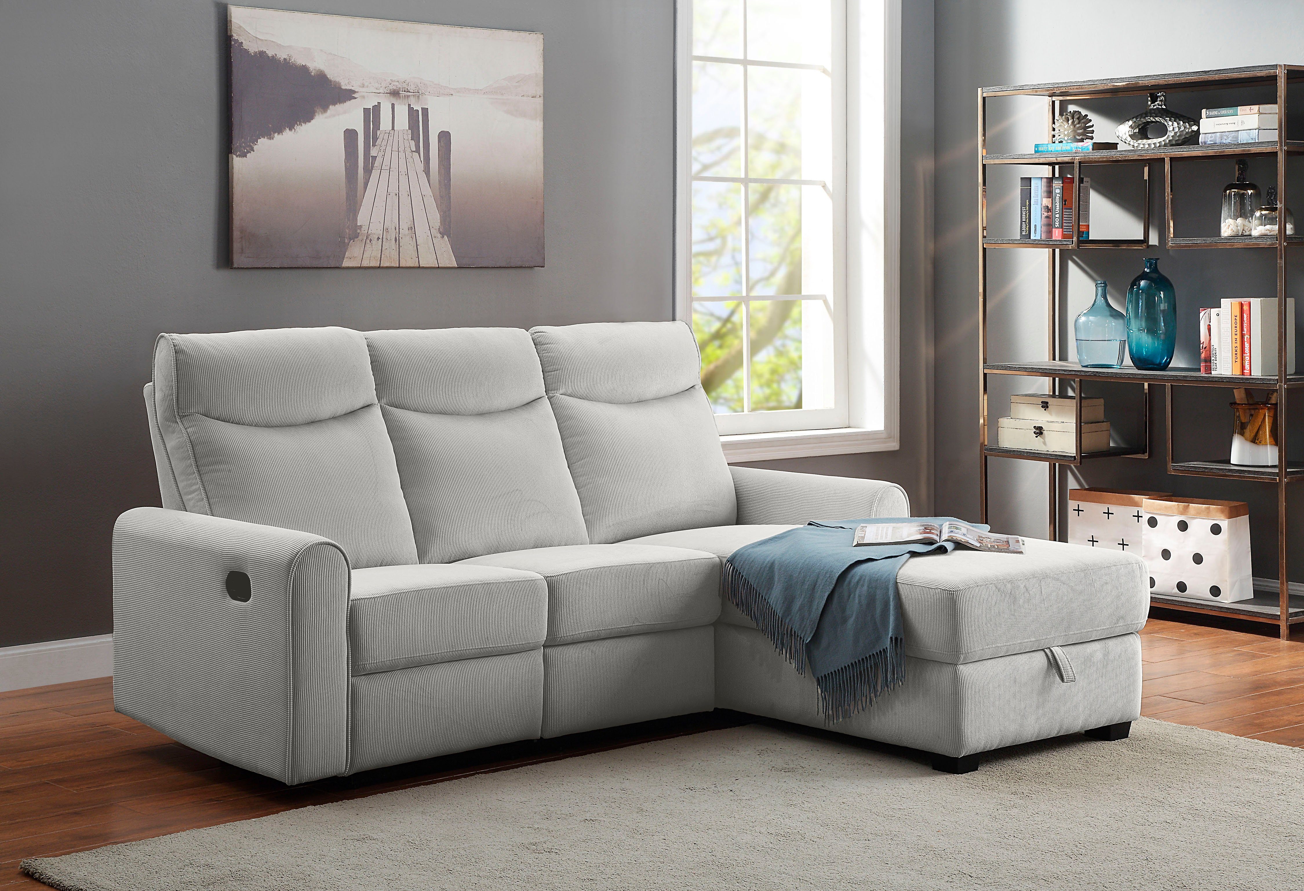 ATLANTIC home collection Ecksofa und Stauraum, Cord-Bezug mit Gero, Relaxfunktion mit