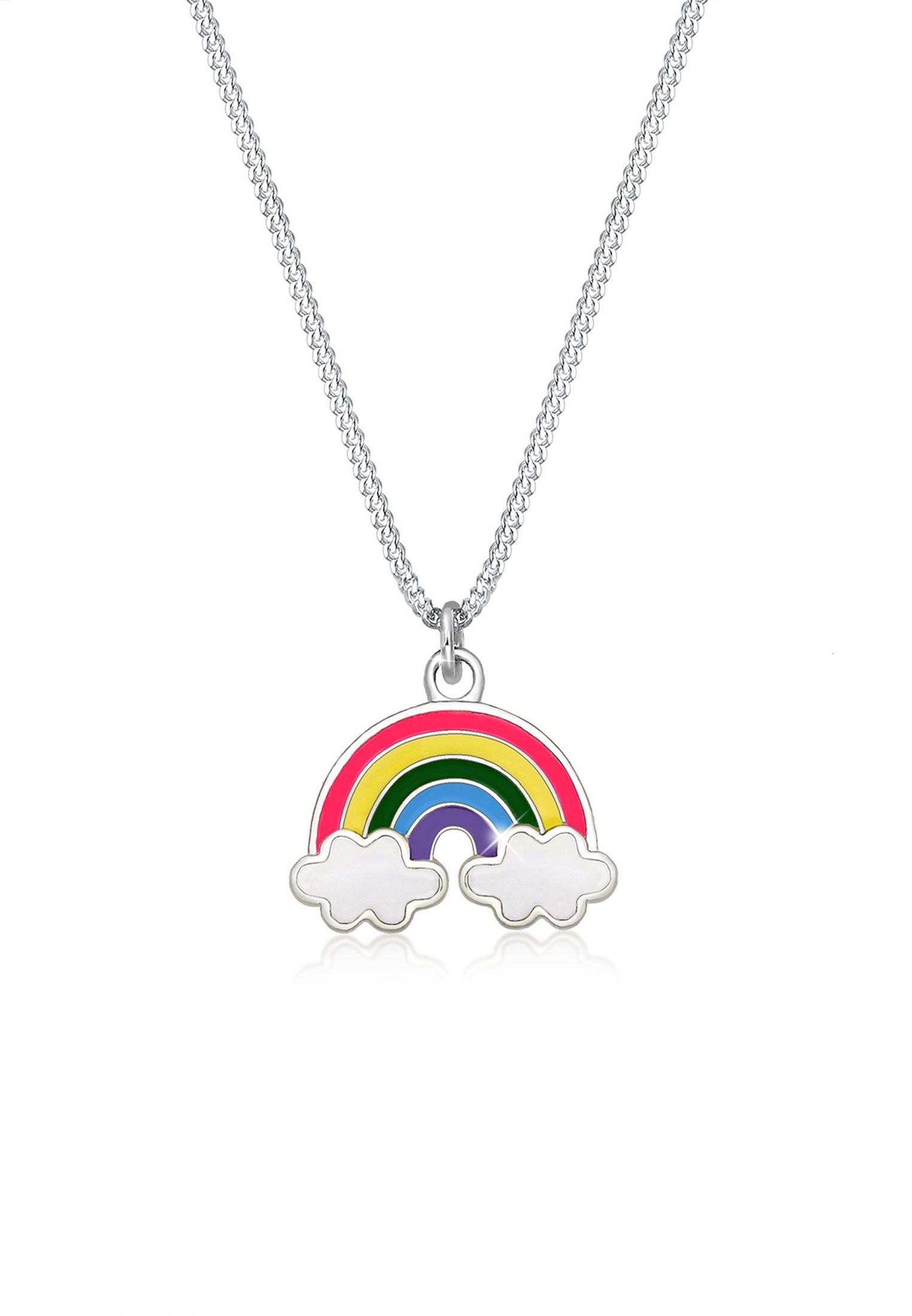 Elli Kette mit Regenbogen Happy Emaille Regenbogen Kinder Anhänger Silber, 925 Wolke