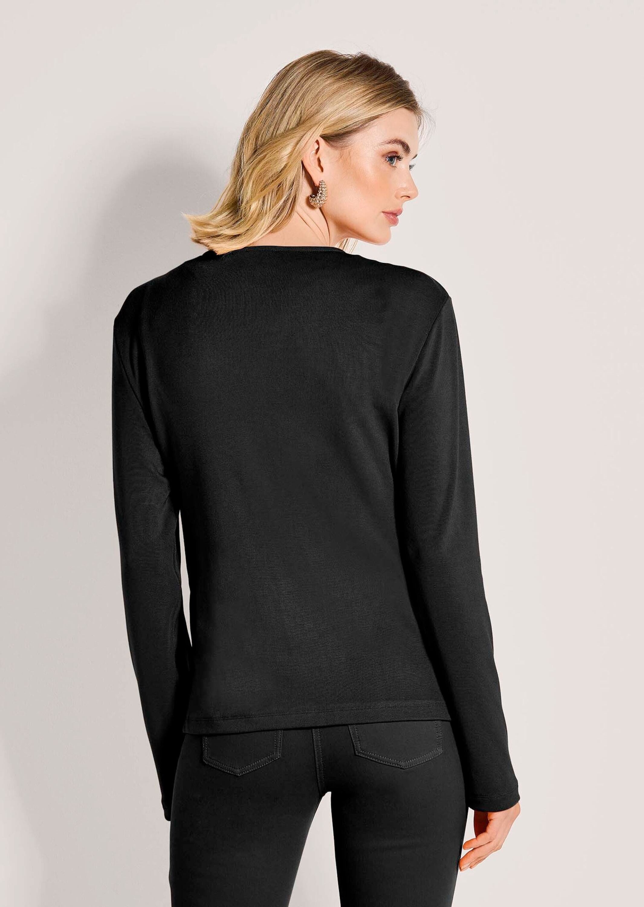 MADELEINE Langarmshirt Elegante Viskosejacke mit Reißverschluss Sportlich-eleganter Blazer mit tiefem V-Ausschnitt, ungefüttert