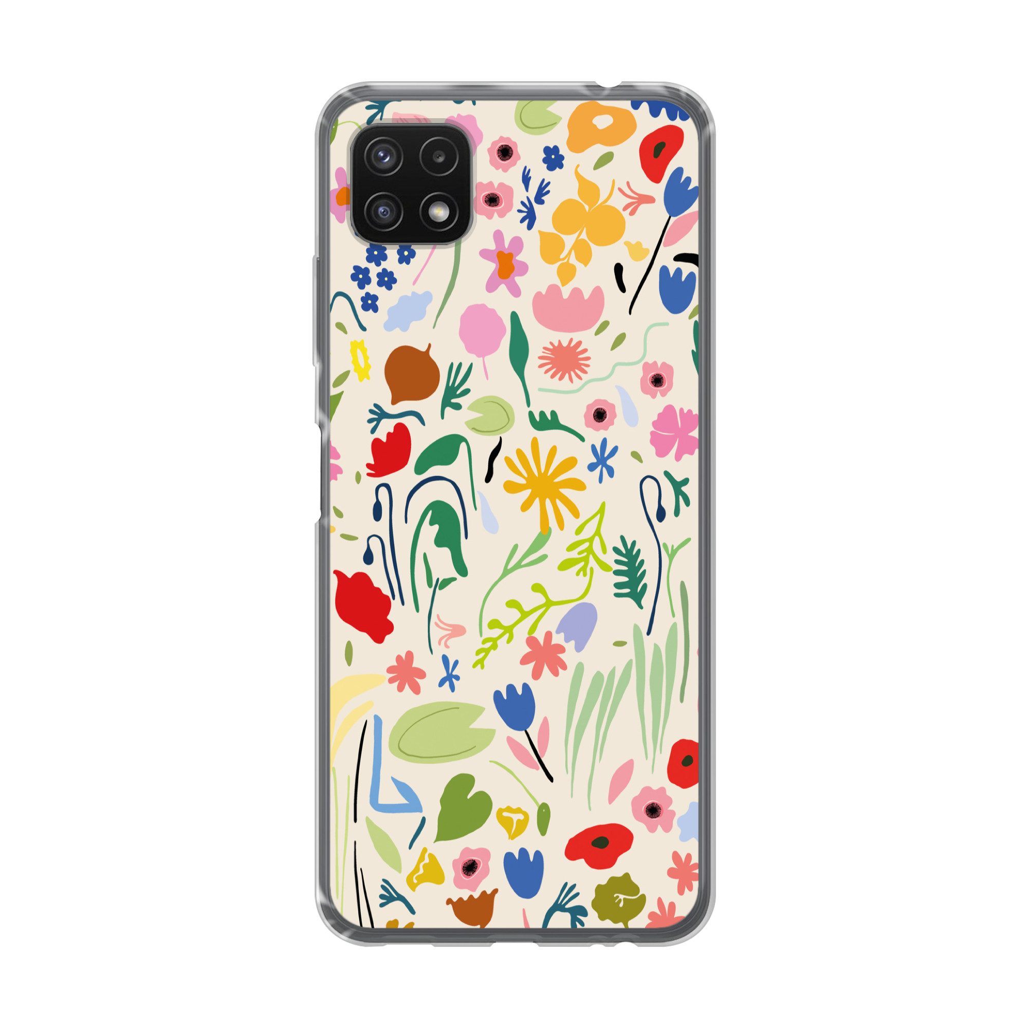 MuchoWow Handyhülle für Samsung Galaxy A22 5G Blumen - Muster - Pflanzen, Smartphone-Bumper, Print, Handy Schutzhülle Dünn