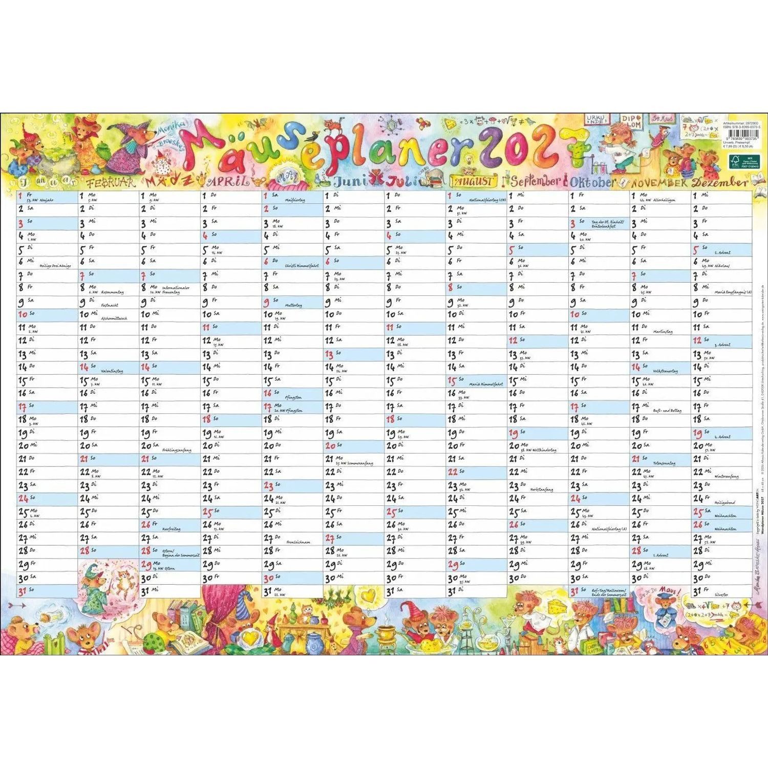 Wandkalender Wandplaner Wilde Mäuse 2027