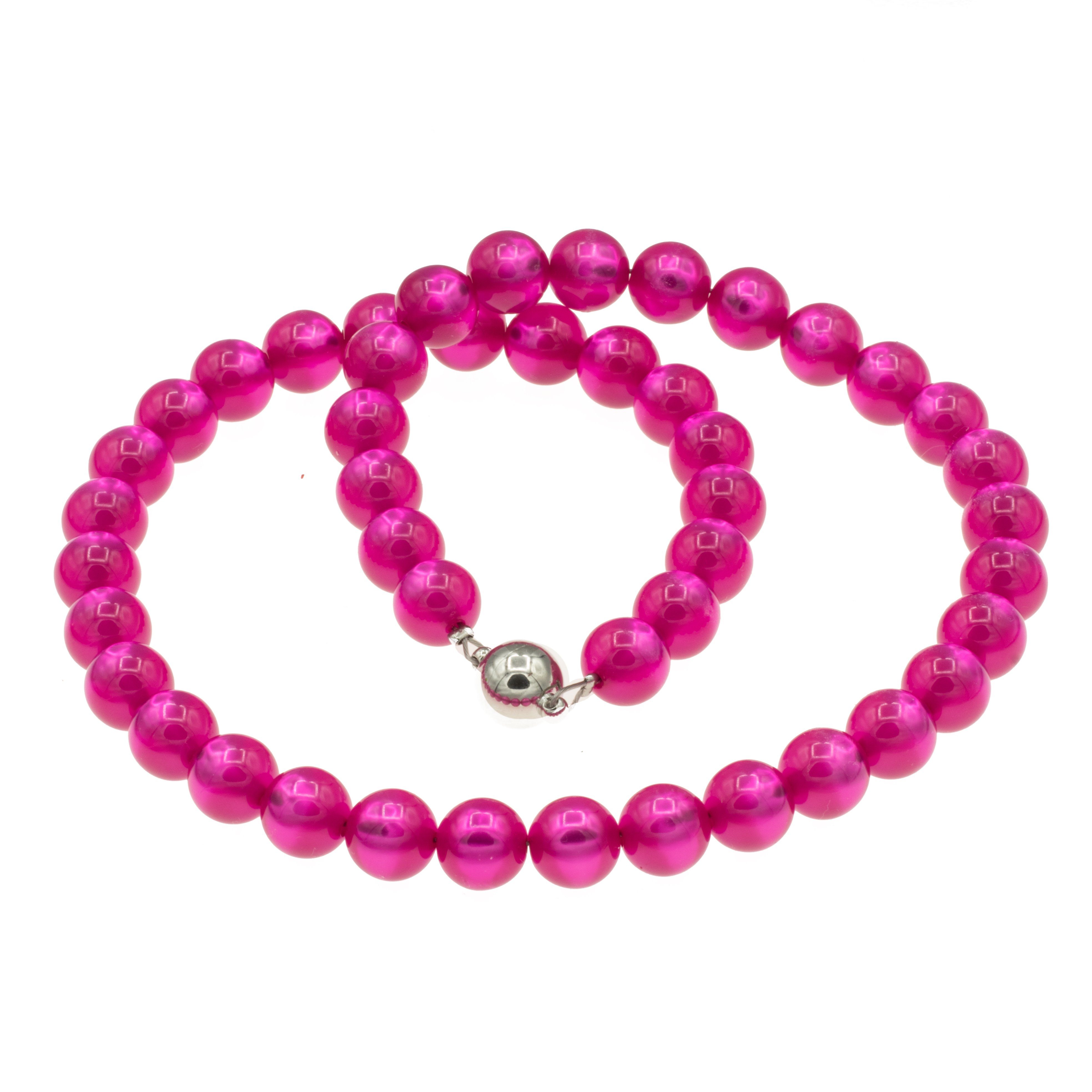 Bella Carina Perlenkette Kette mit pink farbenen glänzenden Polaris Perlen  10 mm Durchmesser, pink