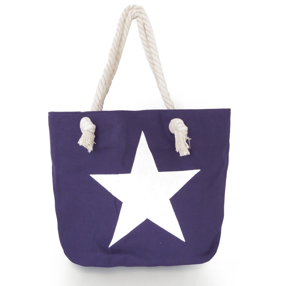 Sonia Originelli Umhängetasche Strandtasche Sternaufdruck uni Reißverschluss marine Shopper, mit mit Innentasche kleine Seilkordeln