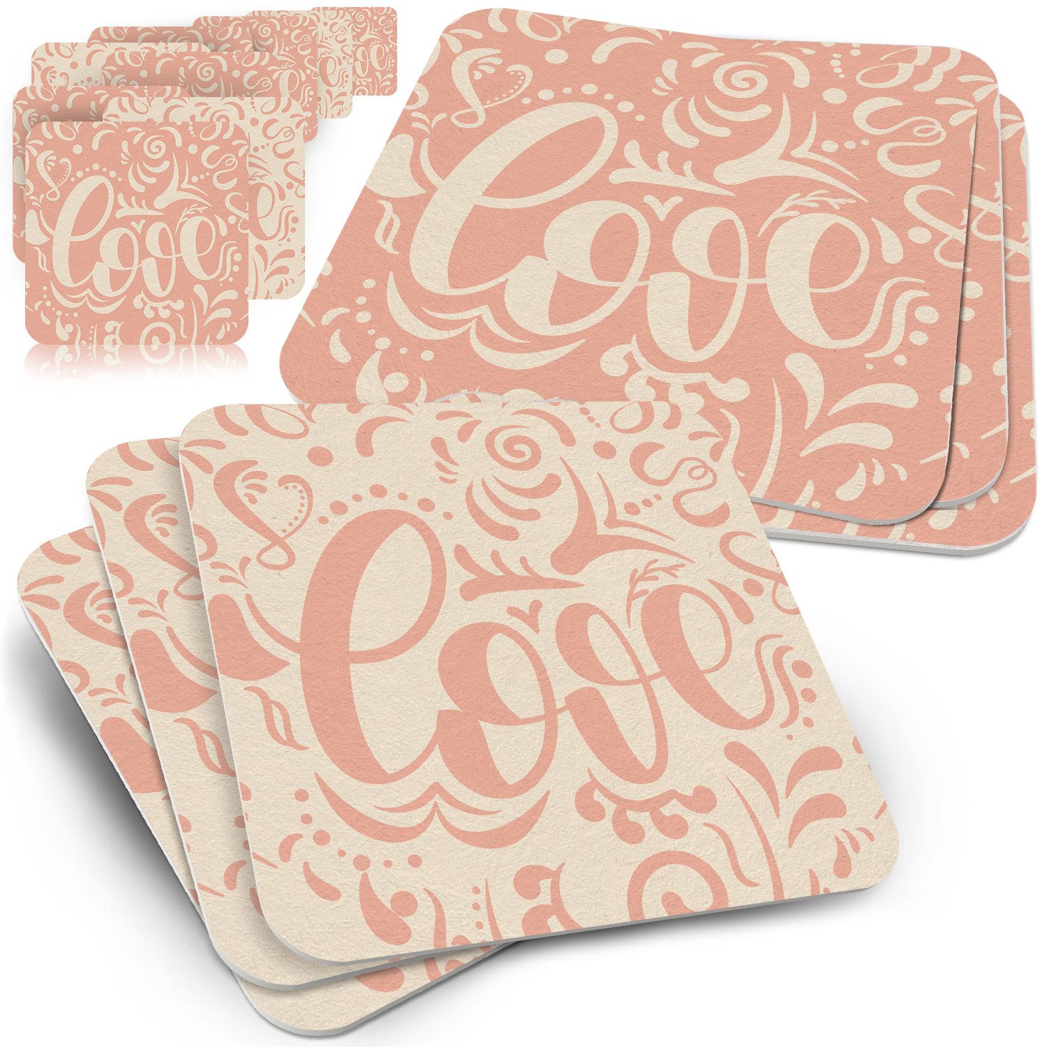 Bierdeckel Romantik "Love" - 50er Set Verschnörkelte Untersetzer für Hochzeiten
