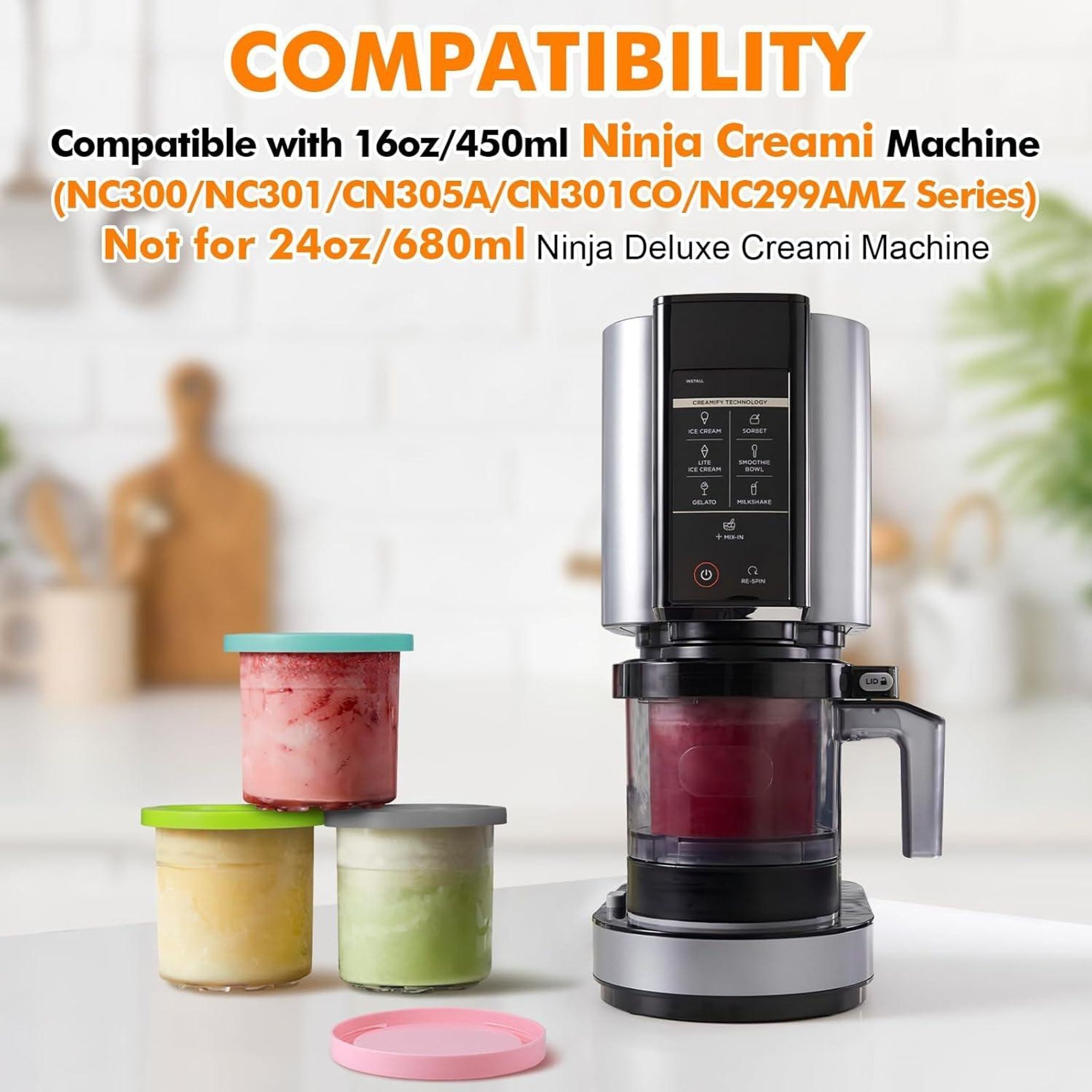 FELIXLEO Eisbereiteraufsatz 8 Ninja Creami Behälter 450ml mit Deckel NC300EU NC301EU
