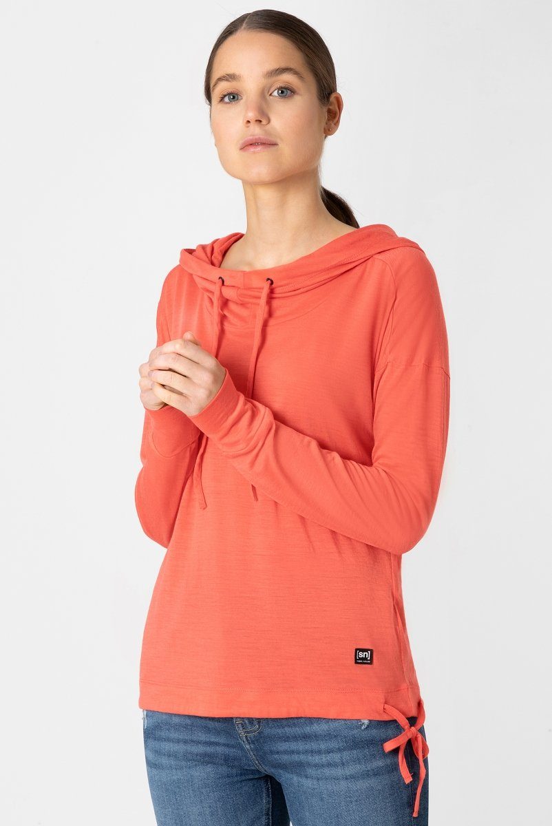 SUPER.NATURAL Hoodie für Damen aus Merino W FUNNEL HOODIE leichtes Longsleeve mit Kapuze