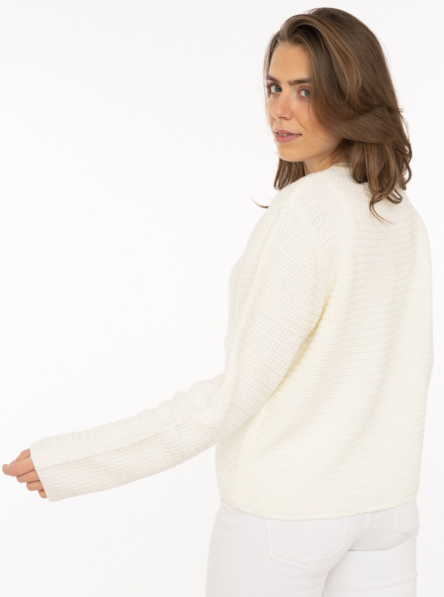 Zwillingsherz Strickjacke "Herz Knopf" mit Lockstrickmuster und Herzknöpfen in goldfarben