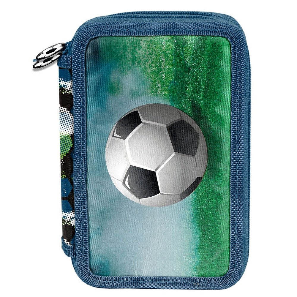 PASO Federmäppchen, (Dreifach-Federmäppchen, Fe), FOOTBALL XXL Federmäppchen mit 3 Fächern und Zubehör