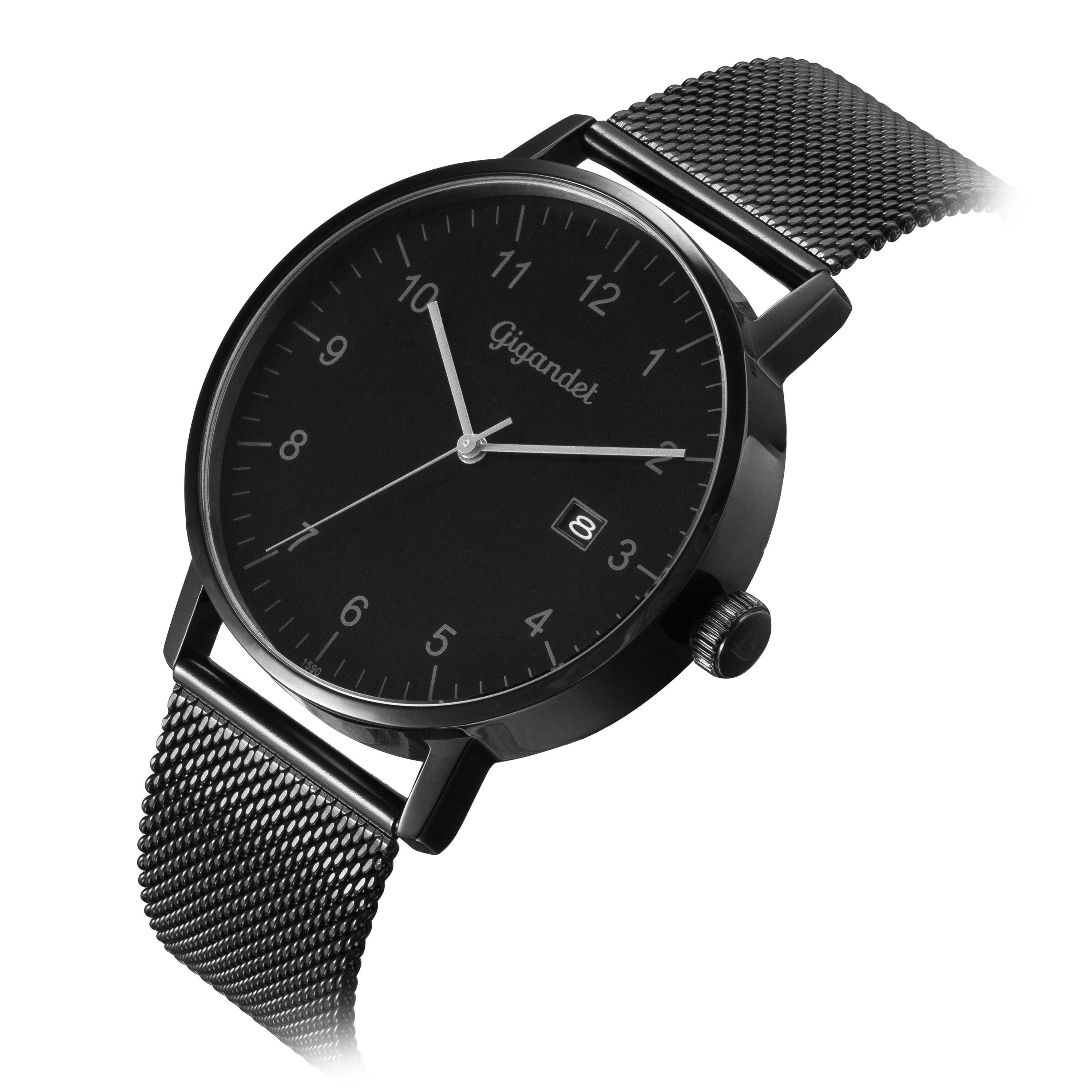 Gigandet Quarzuhr Herrenuhr, Armbanduhr, Businessuhr, 42mm, MINIMALISM G26-007, Mineralglas, Datumsanzeige, Edelstahlband, Flach, 3bar/30m wasserdicht