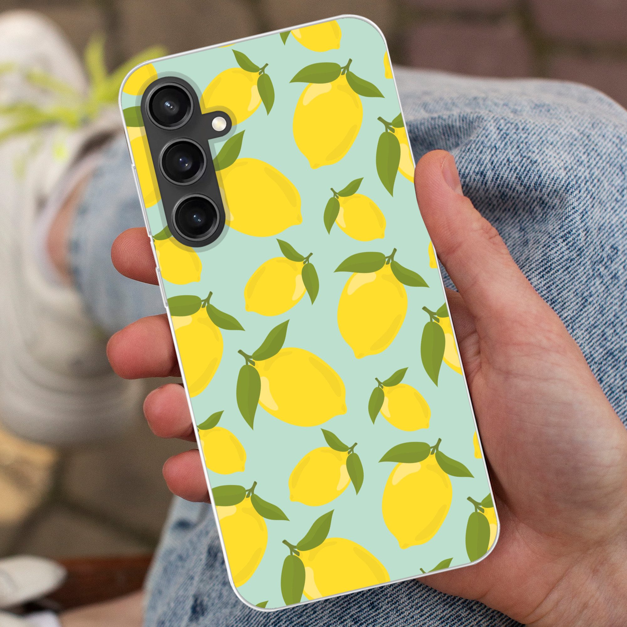 MuchoWow Handyhülle für Samsung Galaxy S23 FE Muster Zitronen - Gelb - Blau - Muster - Frü