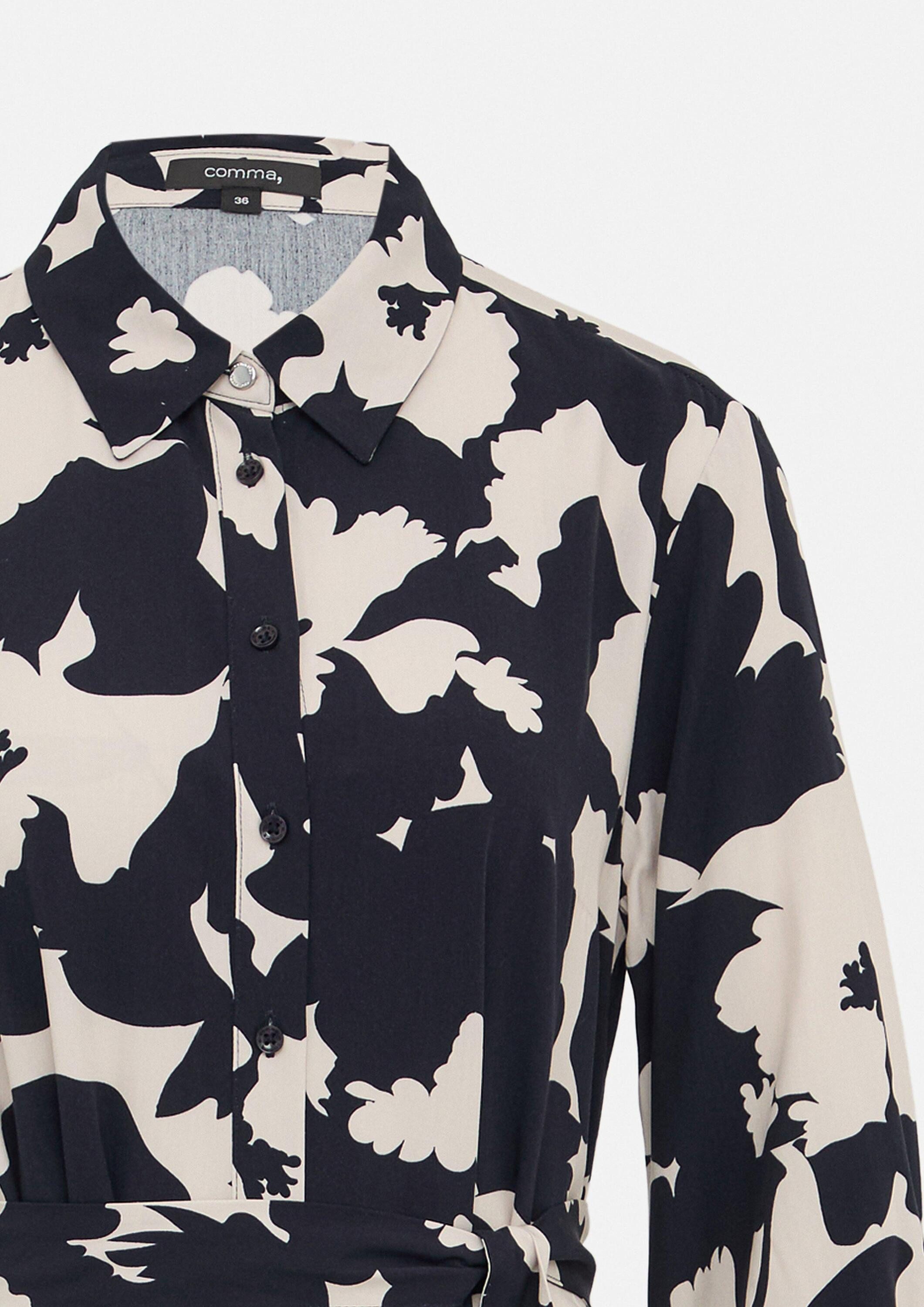 comma Midikleid Kleid Hemdblusenkleid in Midilänge mit Bindegürtel