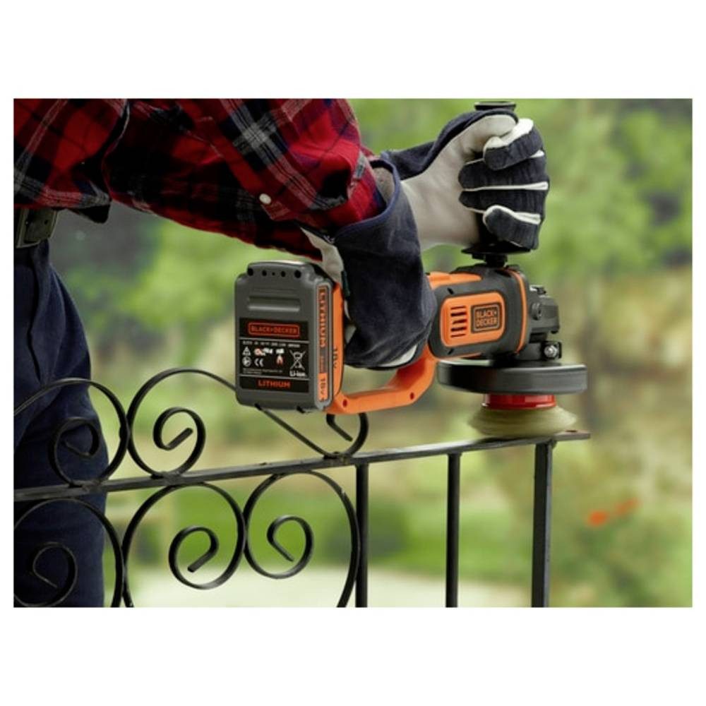 Black + Decker Winkelschleifer Akku-Winkelschleifer 125 mm ohne Akku, ohne Ladegerät, mit Zubehör 18, ohne Akku, ohne Ladegerät, mit Zubehör