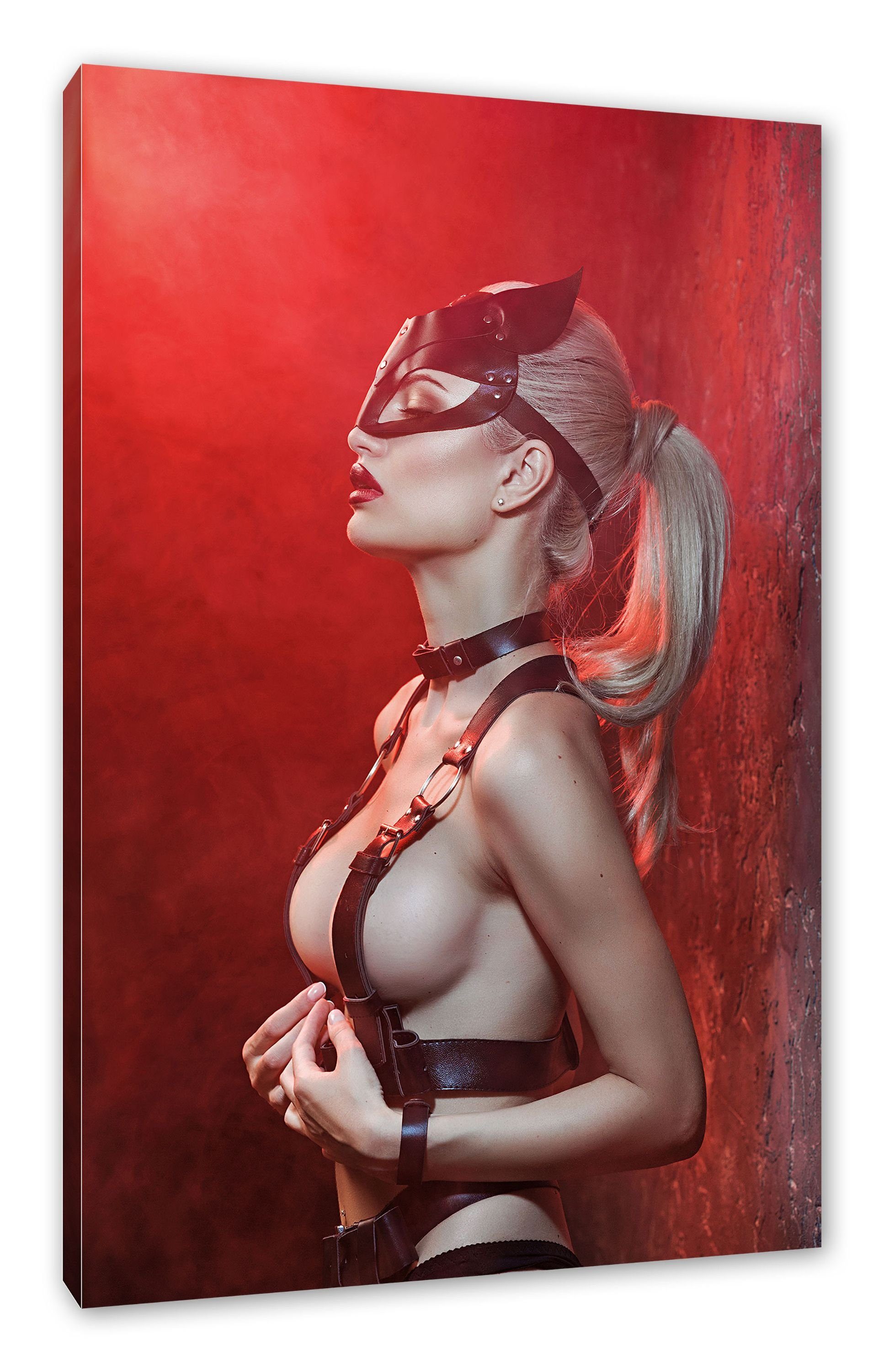 Pixxprint Leinwandbild Sexy Blondine in Leder günstig online kaufen