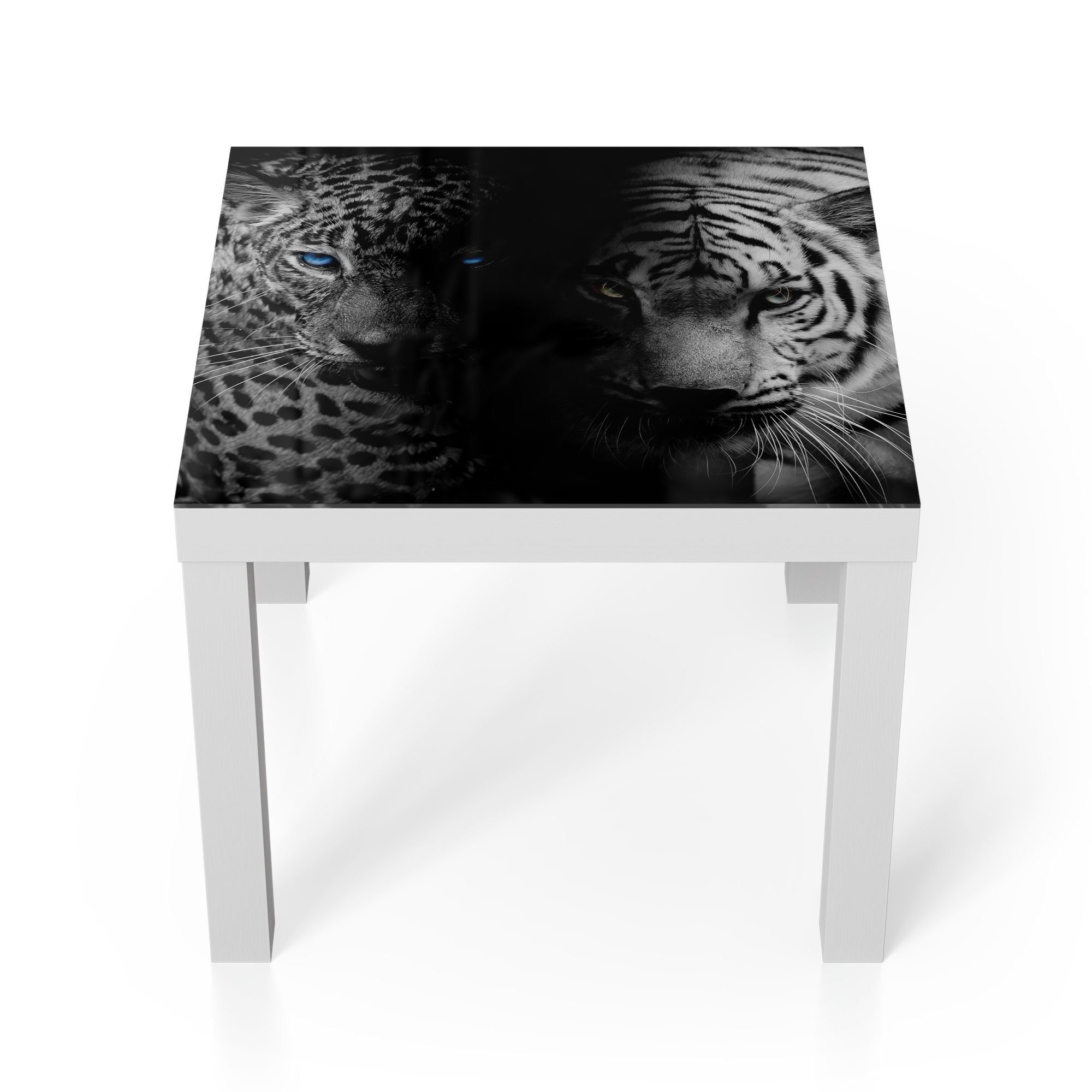DEQORI Couchtisch 'Leopard und Tiger', Glas Beistelltisch Glastisch modern Weiß