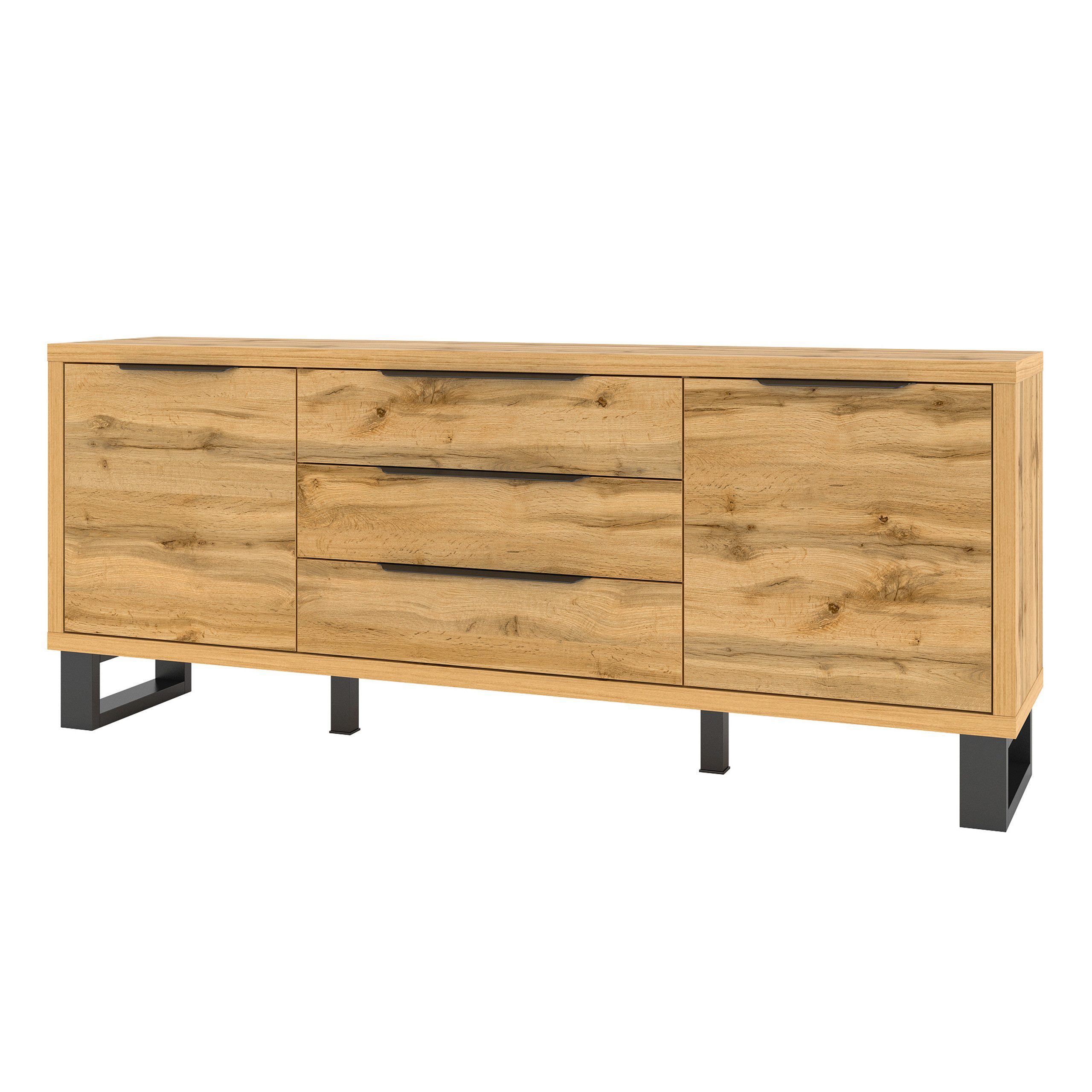 Masseno Kommode HALENZA 201 cm Sideboard mit 3 Schubladen und 2 Türen braun
