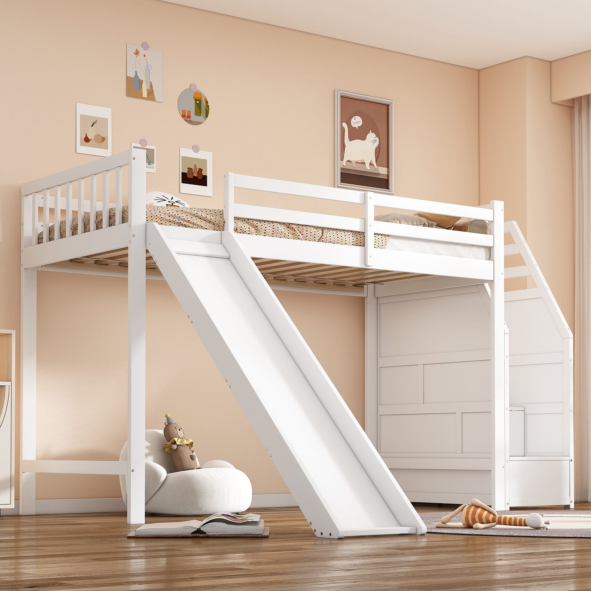 TavilaEcon Hochbett Kinderbett Jugendbett mit Rutsche und Ablageleiter, 90x günstig online kaufen