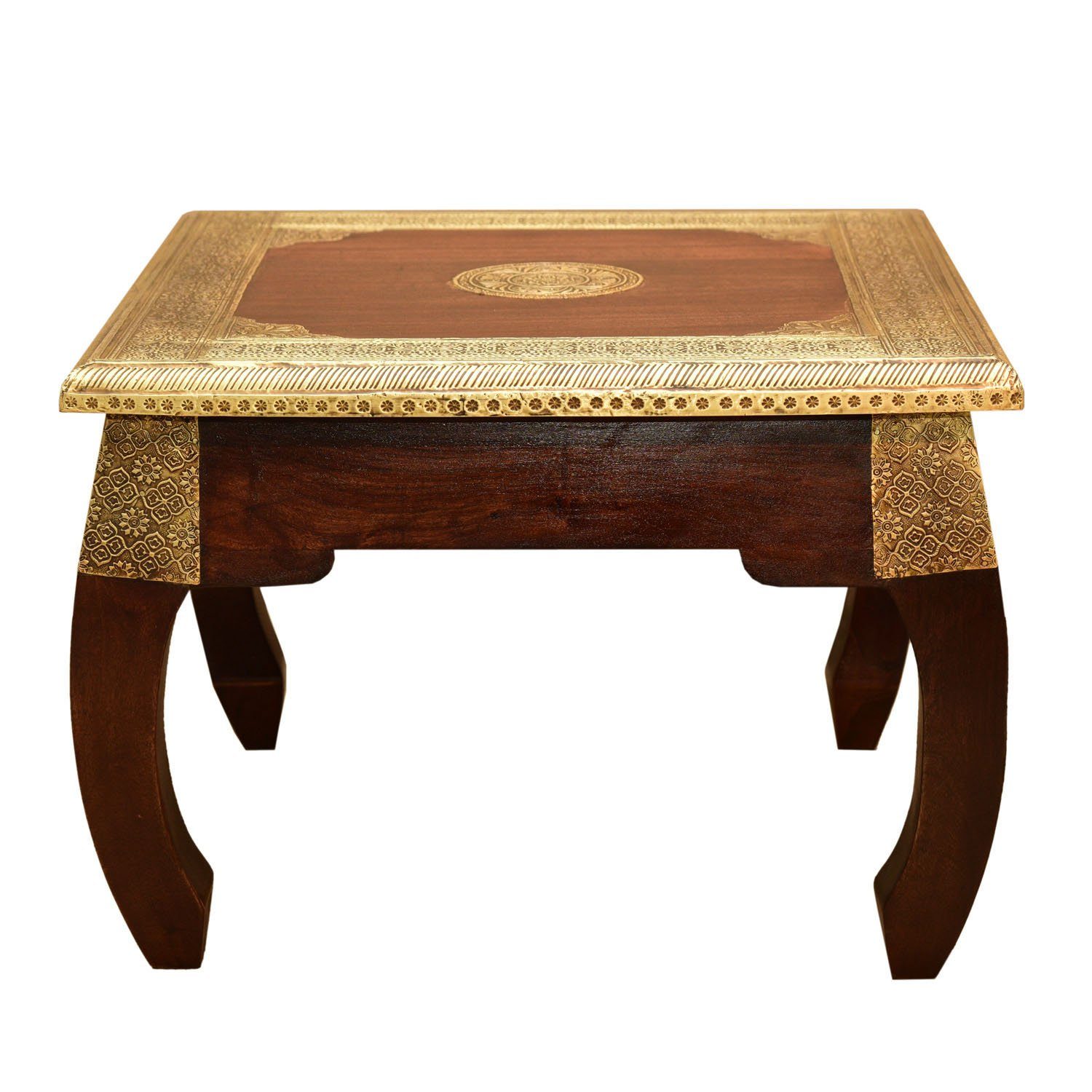 Casa Moro Opiumtisch Orientalischer Opiumtisch Messing L 54x54x38 cm (B/T/H) (1-St., aus Massivholz mit Messingintarsien verziert), Couchtisch Beistelltisch einfach schöner Wohnen, MA5300