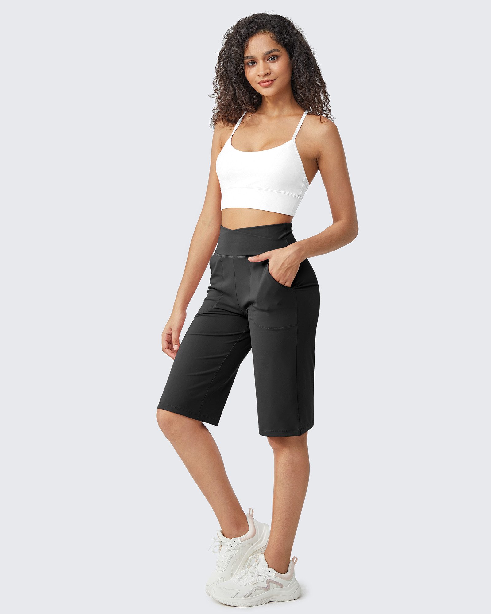 G4Free Caprihose Damen Caprihose Weites Bein Yoga Caprihose High Waist Shorts Weites Bein Yoga Fitness Activewear mit Tasche