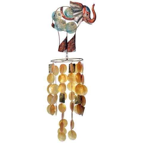 MystiCalls Windspiel Klangspiel Elefant aus Muschelschalen Windspiel zum Aufhängen (1 St), Dekofigur aus Muschelschalen