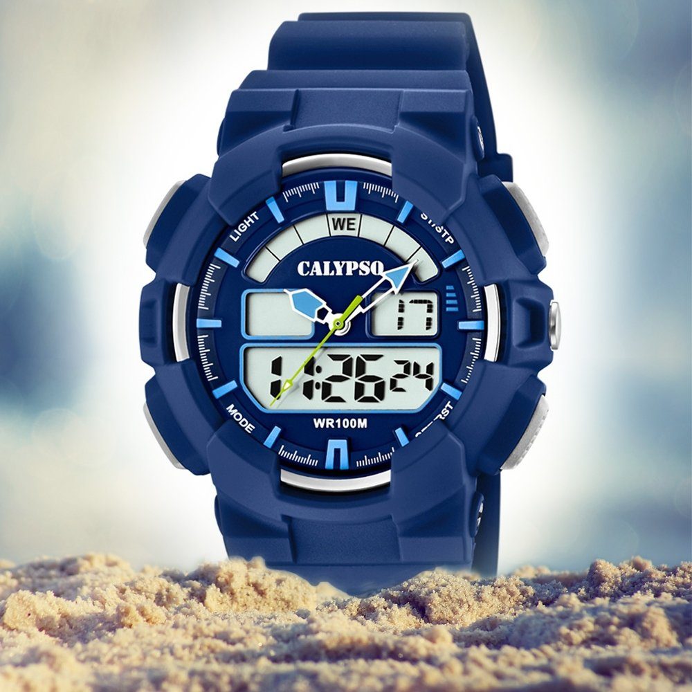 CALYPSO WATCHES Kunststoff, blau, Armbanduhr Digitaluhr PUarmband rund, Herren Sport K5772/3, Uhr Calypso Herren
