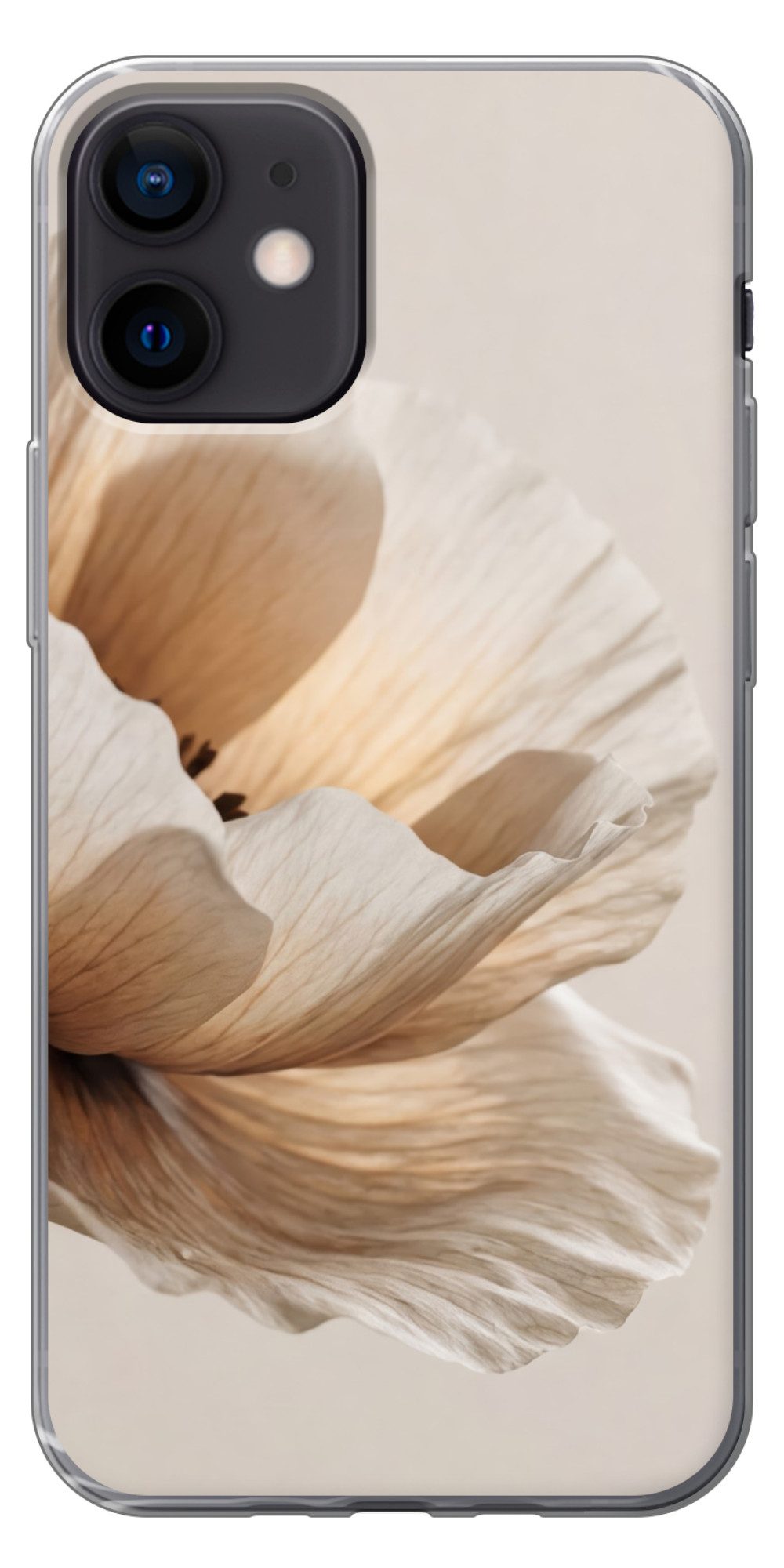 MuchoWow Handyhülle für Apple iPhone 12 Blume - Beige - Creme, Smartphone-Bumper, Print, Handy Schutzhülle Dünn
