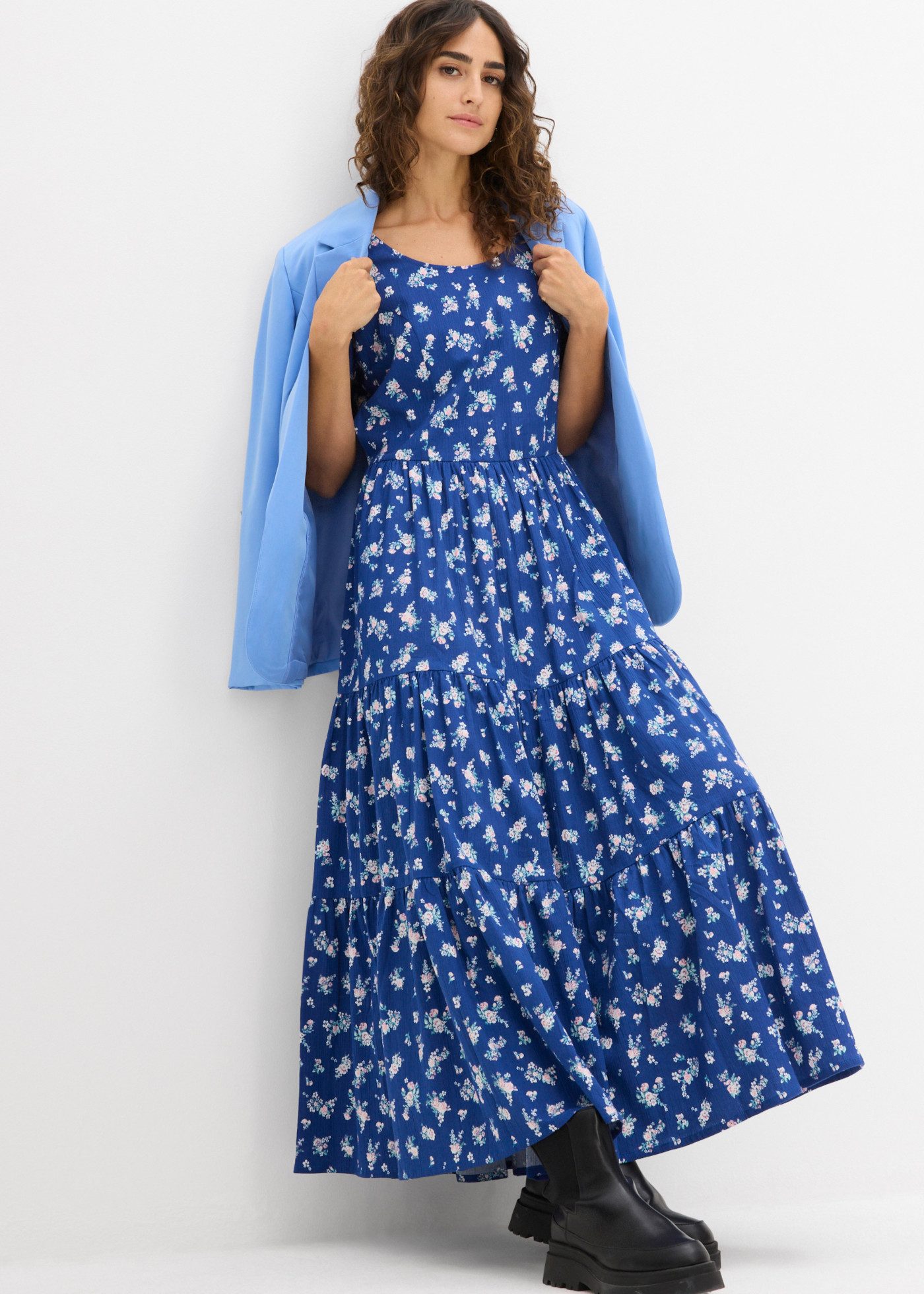 bonprix Maxikleid aus reiner Baumwolle, Loose Fit, Kurzarm-Design, mit Allover-Muster