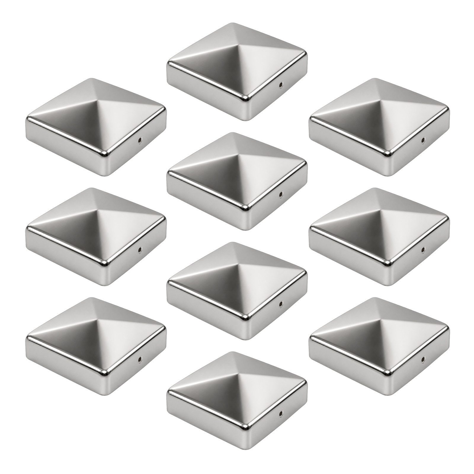Holmwerk Pfostenkappe Edelstahl 91 mm Pyramide Abdeckkappe für Pfosten 9 x 9 cm Zaunpfahl (10 St)