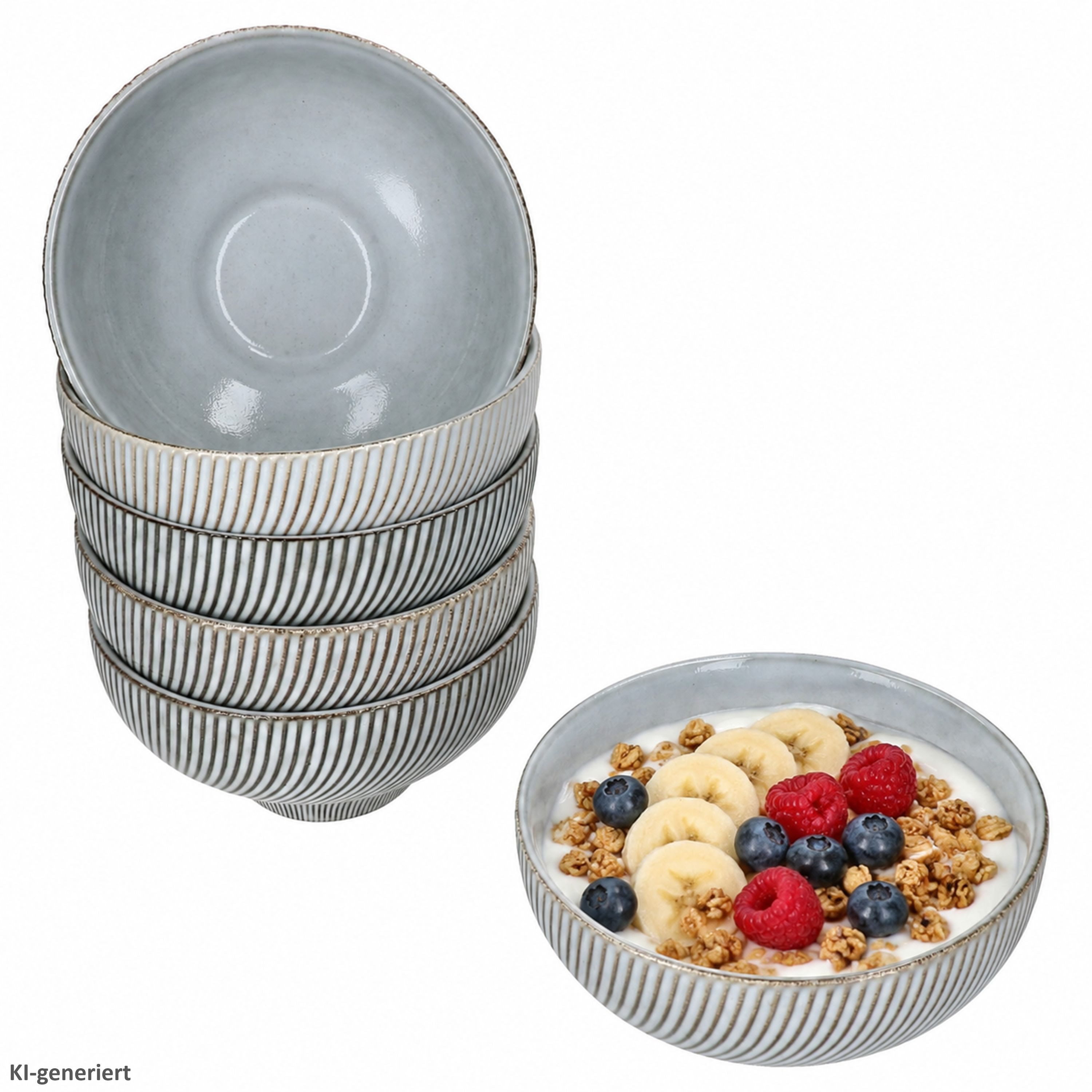 MamboCat Müslischale 6er Set Sid light Müslischale 350ml Steingut Relief hell Salat Bowl, Steingut
