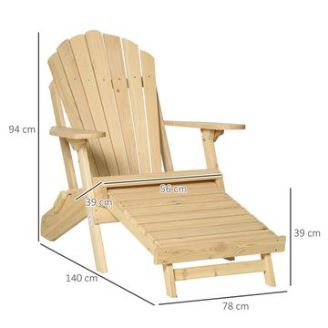 Outsunny Gartenstuhl Adirondack-Gartenstuhl mit Fußstütze klappbar Outdoor (Gartenmöbel, 1 St), Kiefernholz Natur 78cm x 140cm x 94cm