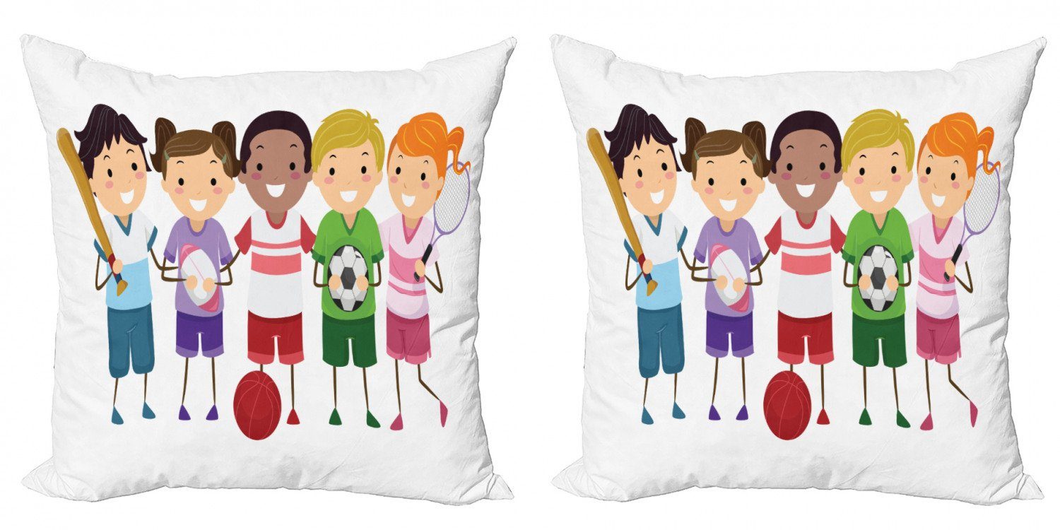 Kissenbezüge Modern Accent Doppelseitiger Digitaldruck, Abakuhaus (2 Stück), Sport Kinder spielen Fußball | Kissenbezüge
