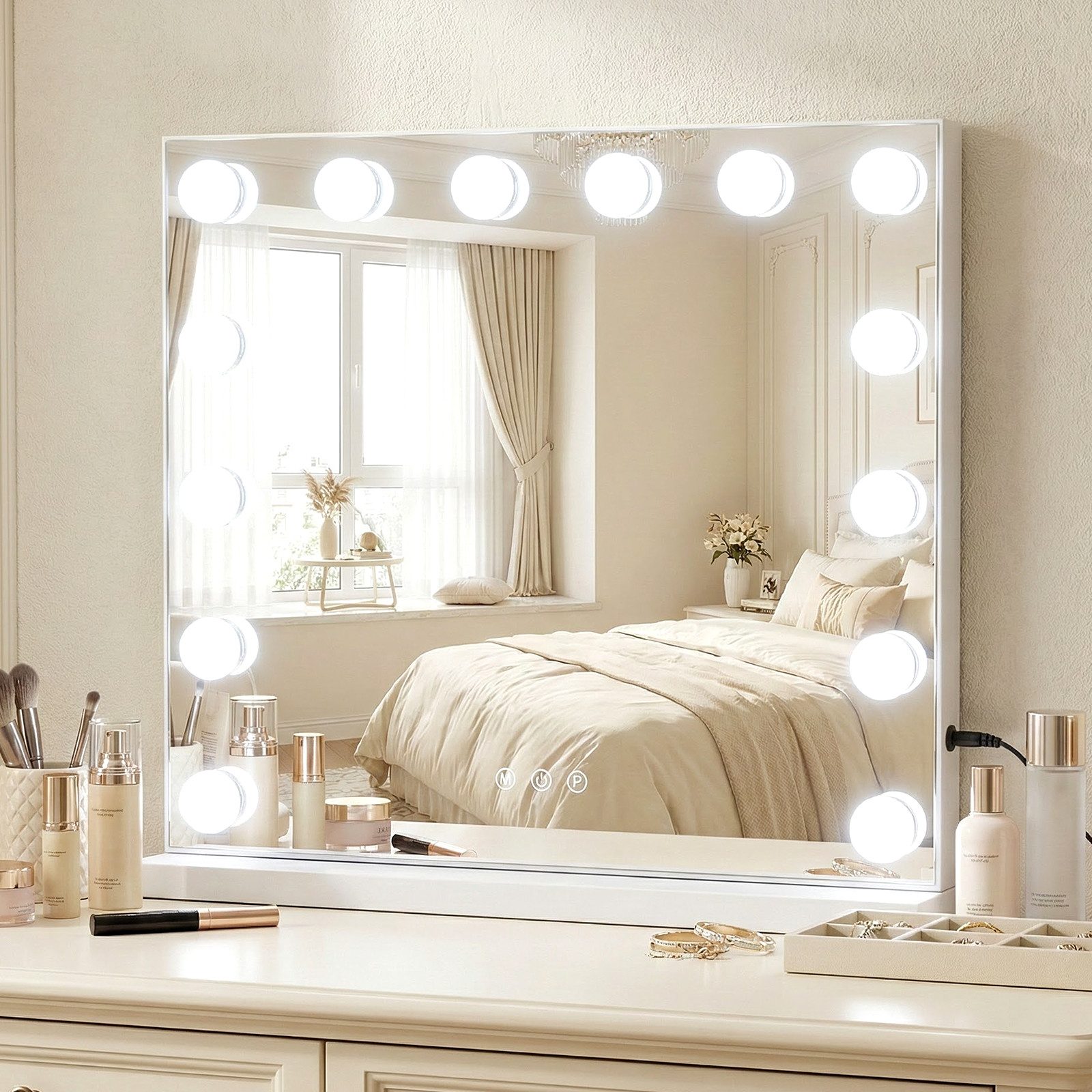 COSTWAY Schminkspiegel Hollywood Spiegel LED (1-St), 14 dimmbare Leuchten & 3 Lichtfarben