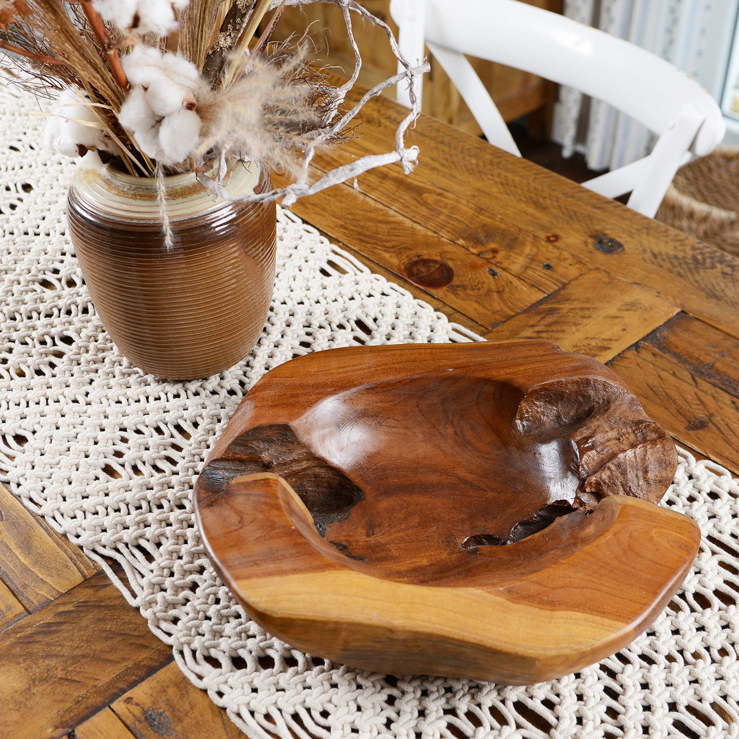 wohnfreuden Dekoschüssel Holzschale Deko Teak 30-35 cm lasiert, 1042